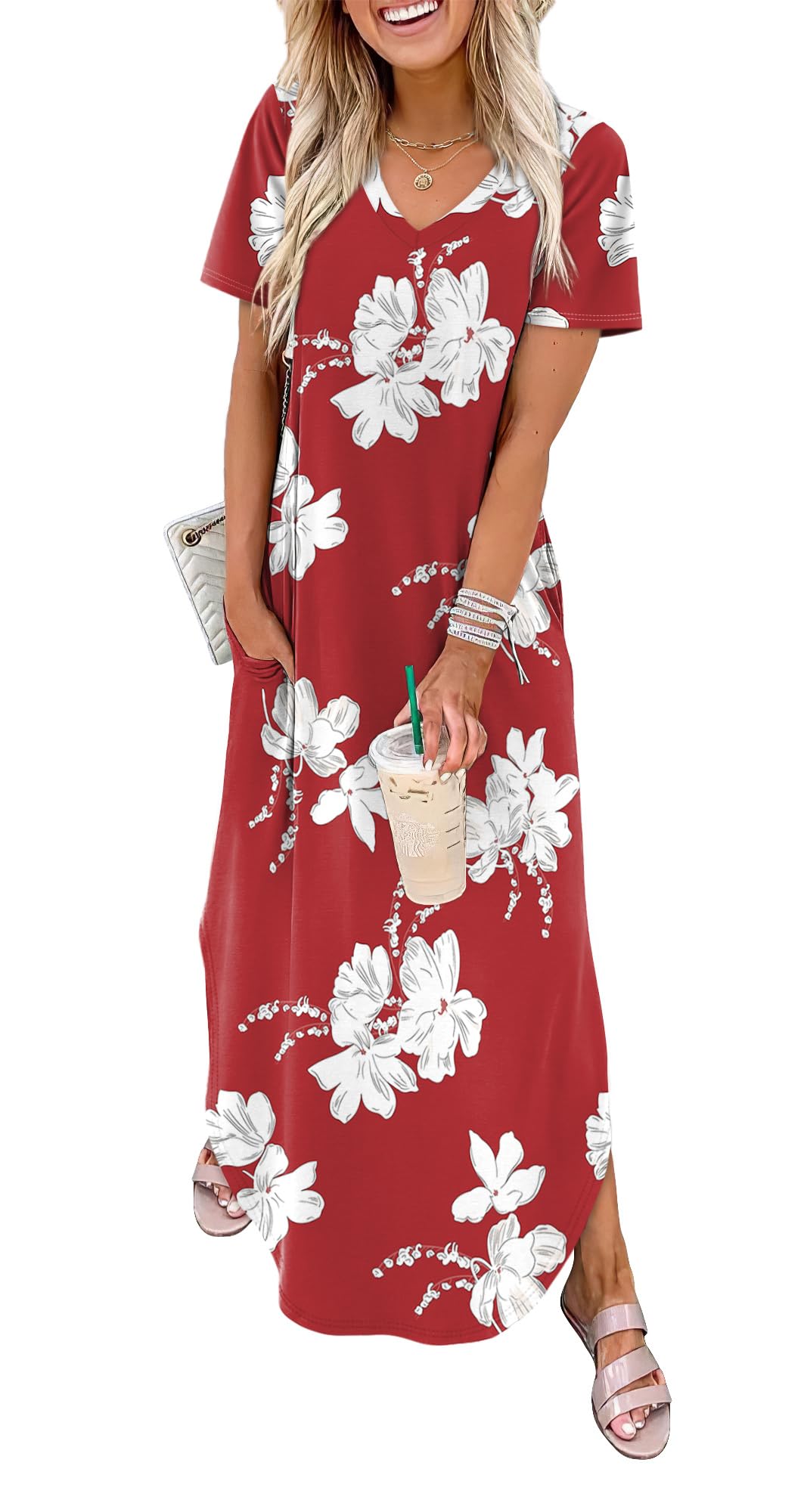 WIHOLL Women's Summer Short Sleeve Dresses Maxi Dress Vacation Beach Sundresses 2026 with Pockets