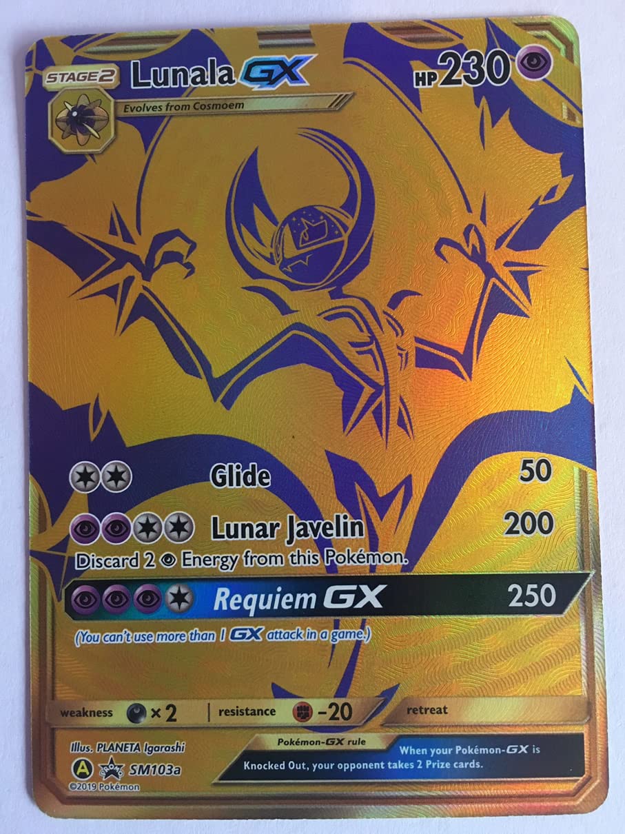 Lunala GX SM103A Gold Full Art Promo Card (SM Hidden Fates) + 1x TitanCards® Toploader