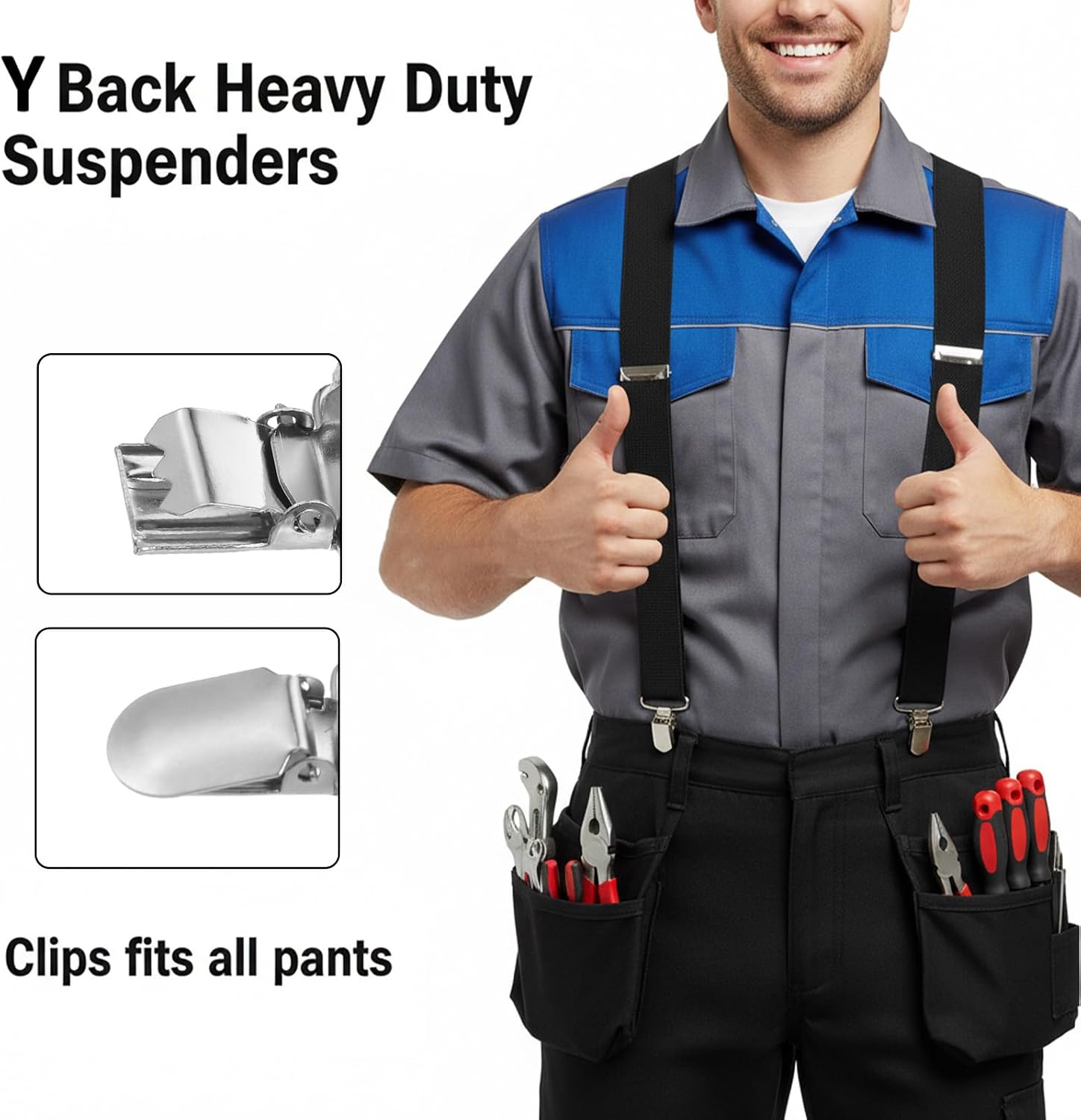 Work Suspender for Men Women, 3Pcs Suspenders for Men, Adjustable Suspenders with Elastic Straps Y-Back Construction Heavy Duty (Black)