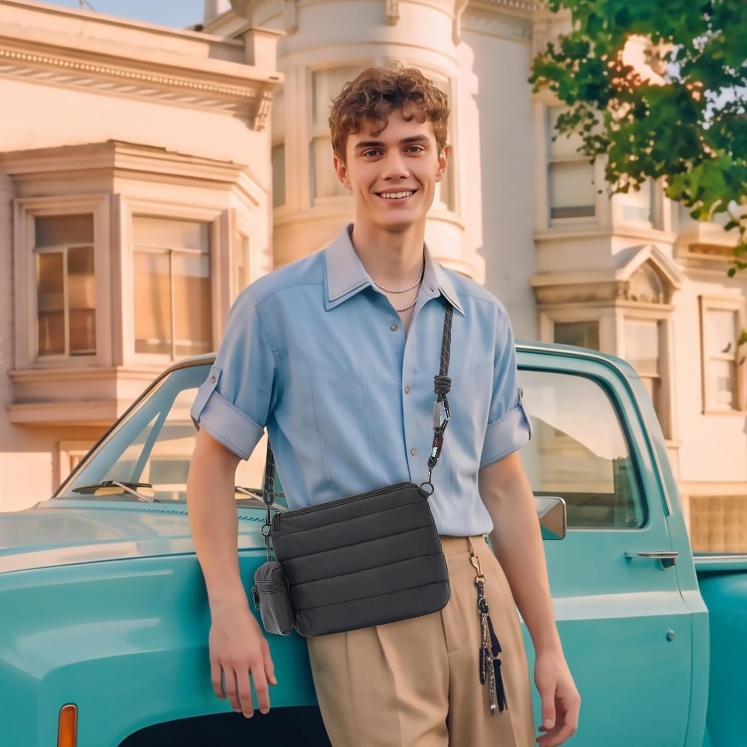 ACUARIO Crossbody Bags for Man - Puffy Tote Bag Purse for Work, Travel, Shoulder Handbag with Small Wallet