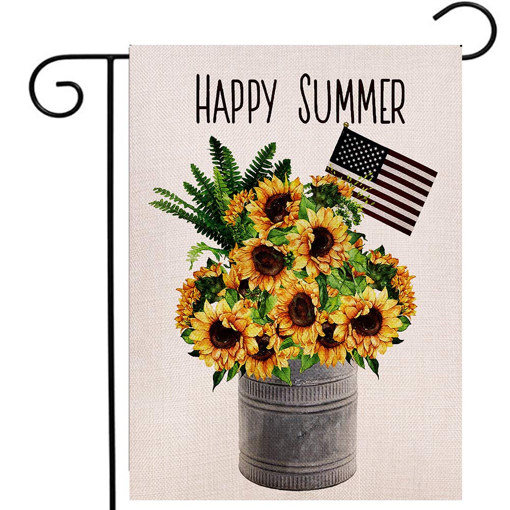 Sunflower Happy Summer Garden Flag 12.5x18 Inches Vertical Double Sided Farmhouse Burlap Yard Outdoor Décor