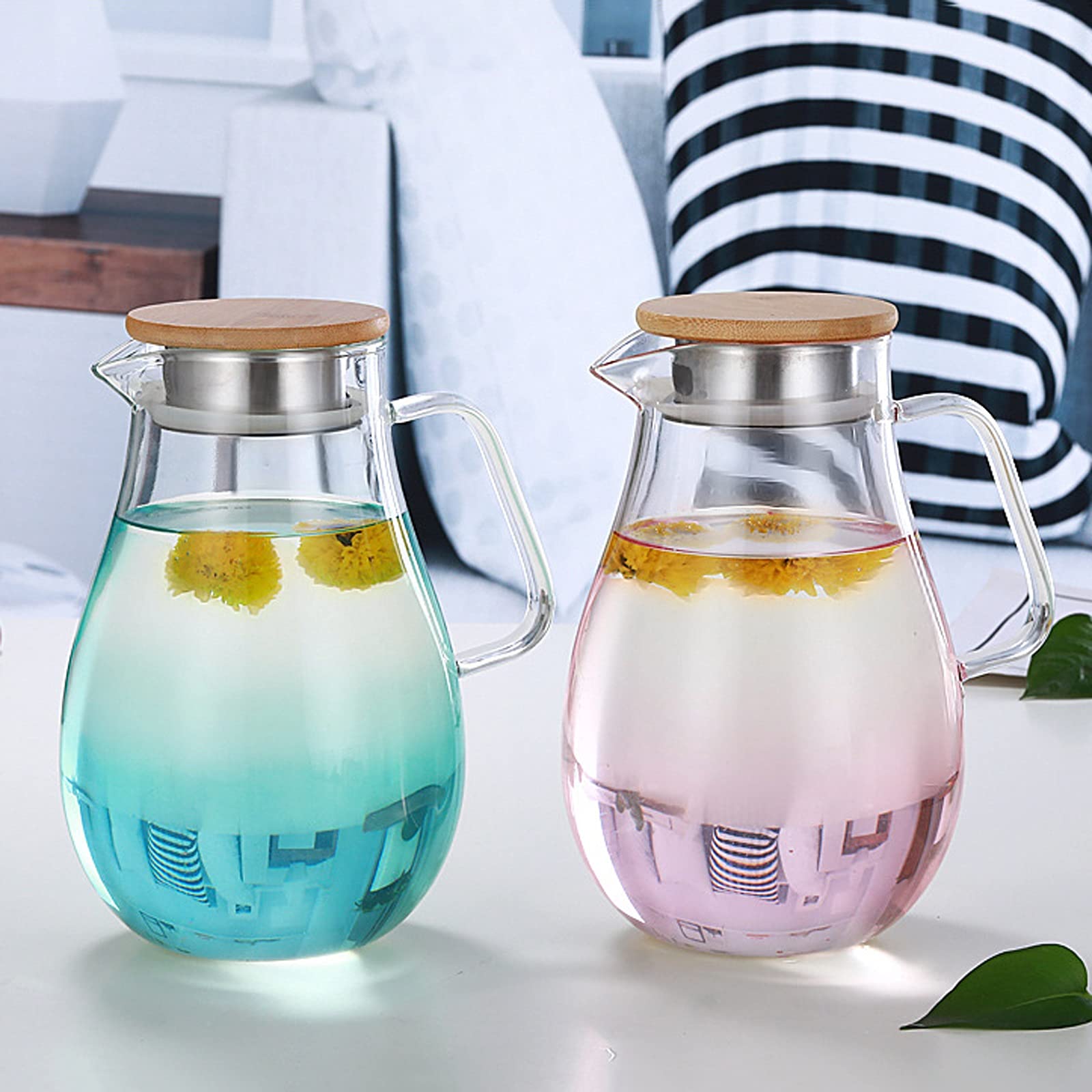 Fruchtsaft Krug Multicolor Glasche Pitcher mit Griff und Auslauf Hochtemperaturbeständige Karaffe Light Luxury Teekannesaftjug (blau/pink) Wasserkrug (Color : Pink)
