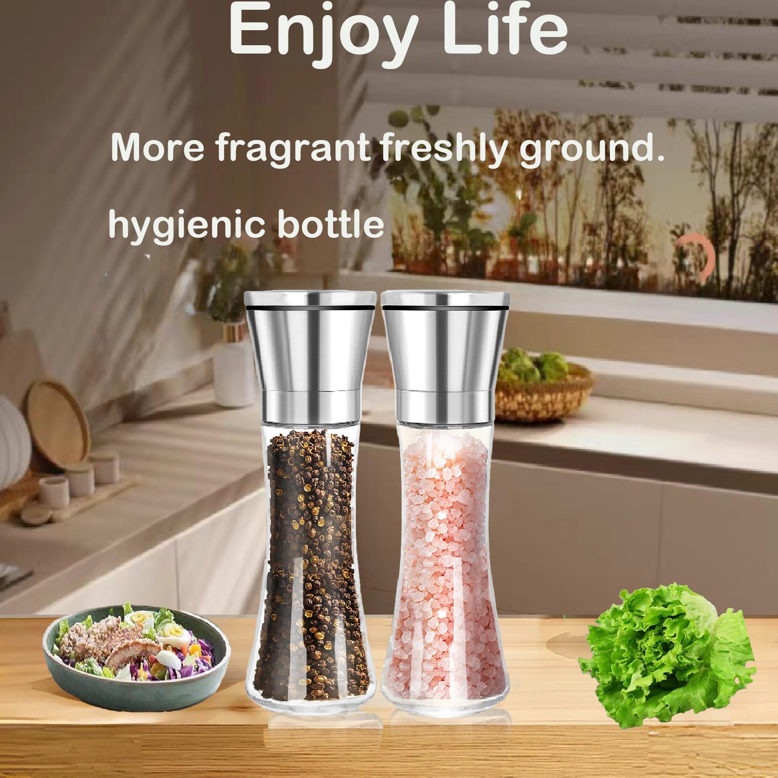 2 Pezzi Macina Sale e Pepe con Macinino Regolazione della Finezza in Ceramica, Macina Pepe Macinatore Manuale, Macinapepe Professionale
