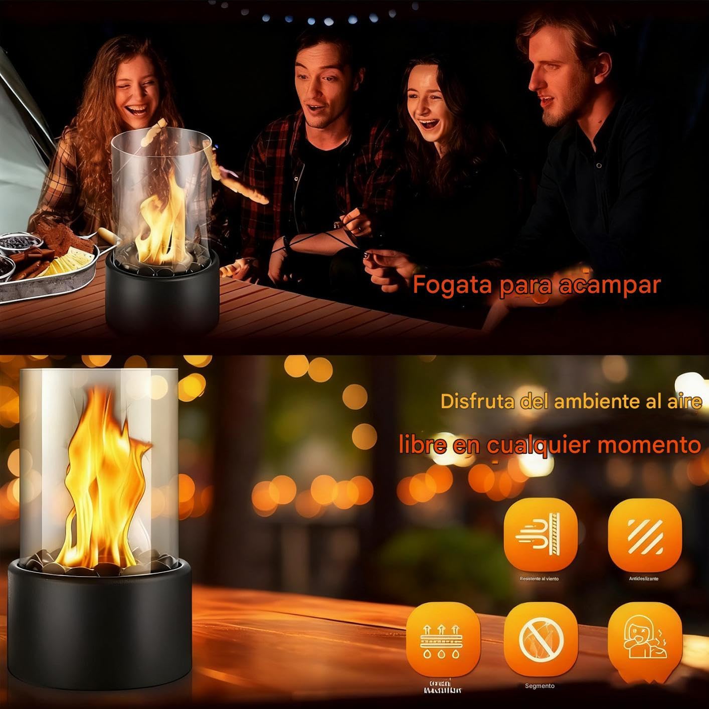 Fogata Pequeña para Mesa, 27x16cm Chimenea Decorativa, Hoguera Portátil para Escritorio Mesita de Noche Escritorio Balcón Apartamento Sala de Estar Dormitorio Hogar