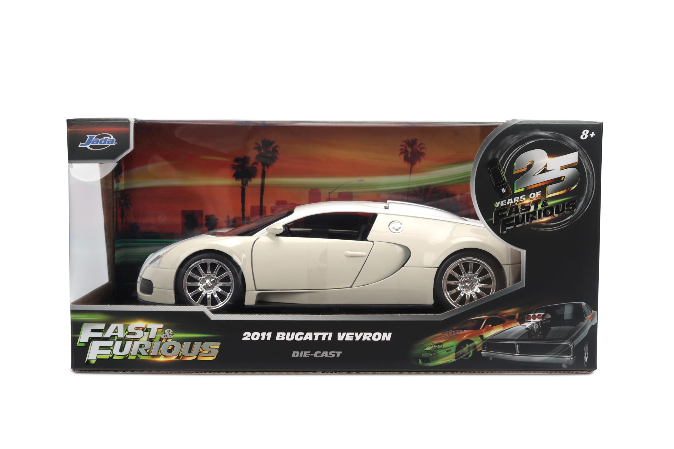 Jada Fast & Furious 2011 Bugatti Veyron - Druckguss-Modellspielzeug im Maßstab 1:24 - Türen zum Öffnen und Haube - für Sammler und Enthusiasten ab 8 Jahren - Weiß