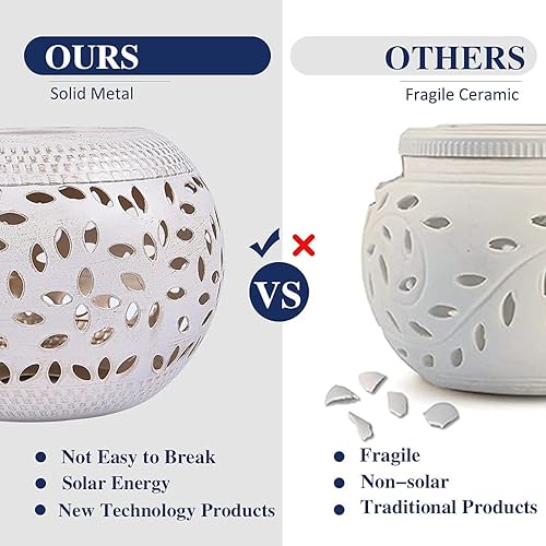 Miniatura 4 de Luces solares de mesa impermeables para exteriores, paquete de 2 lámparas de llama parpadeante bailarina, luz de mesa de metal blanco, farol de