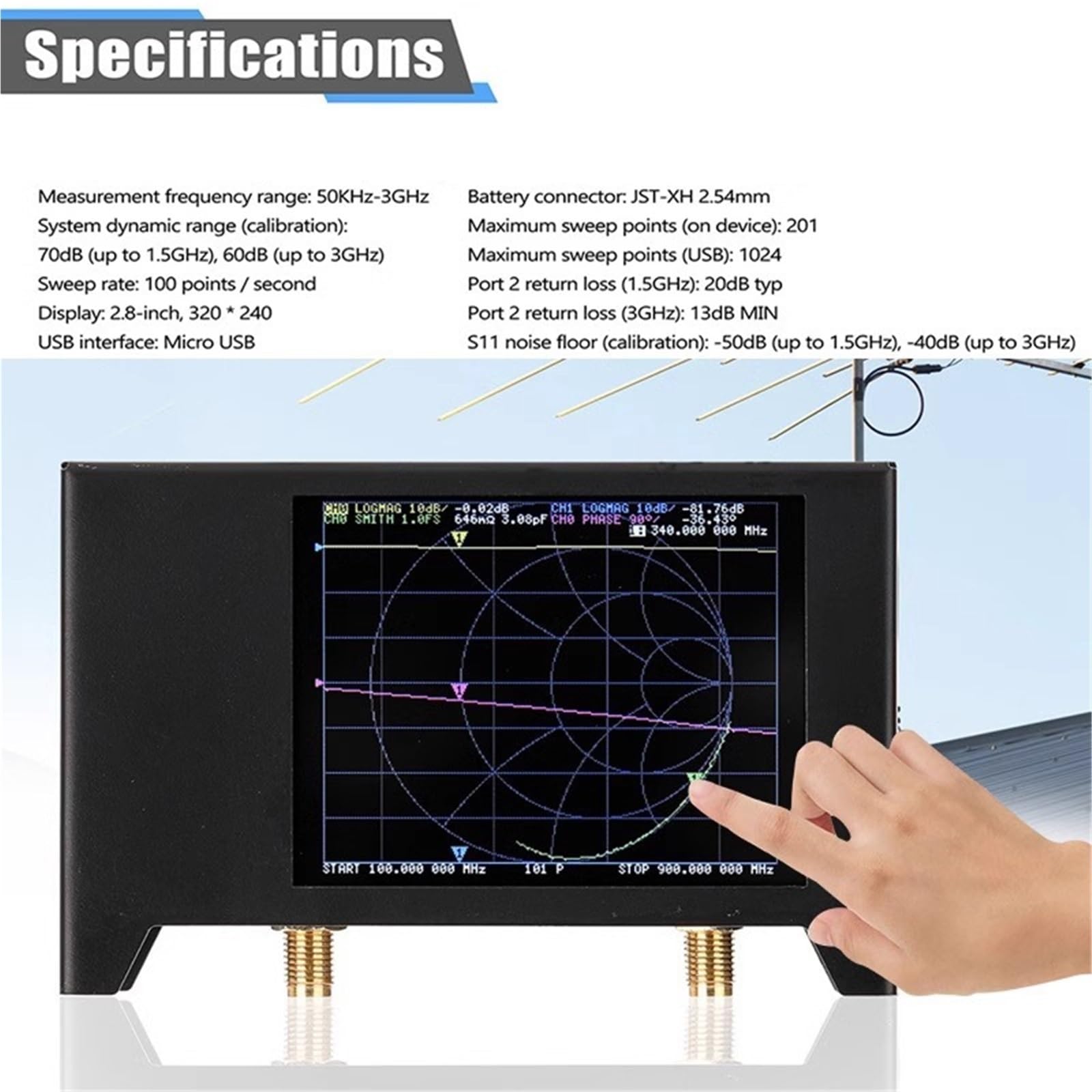 Analizator sieci, Ekran 2,8" NanoVNA SAA2 3G, Analizator Sieci Wektorowej
