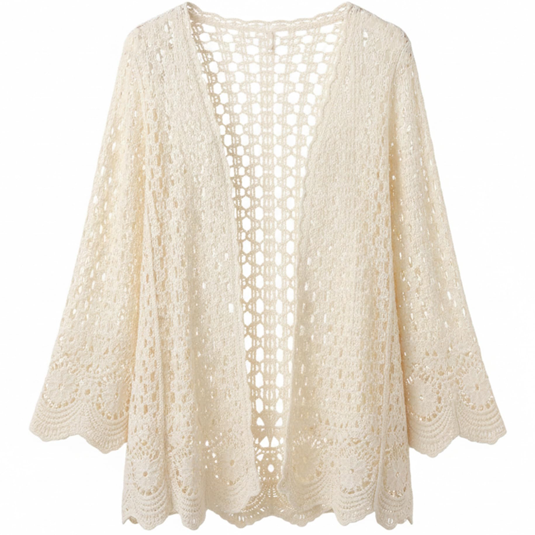 Monetais Crochet Cardigan for Women - Elegant Hollow Out Knit Open Front Cardigan, Lightweight Beach Sweater for Summer, Apricot Crochet Cardigans for Women