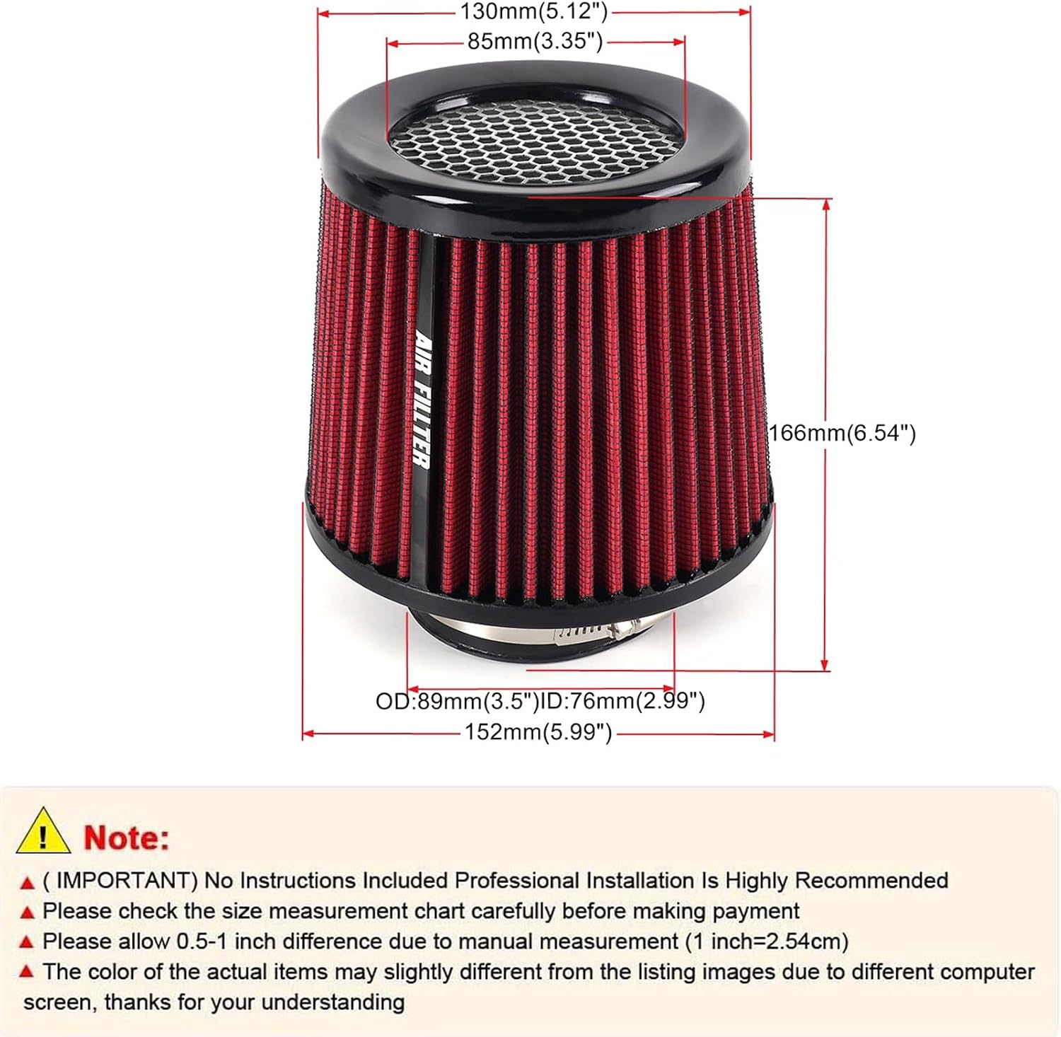 Universal 3 Inch 76mm Air Intake Filter Replacement Cone Air Filters Quality Dry Air Filter
