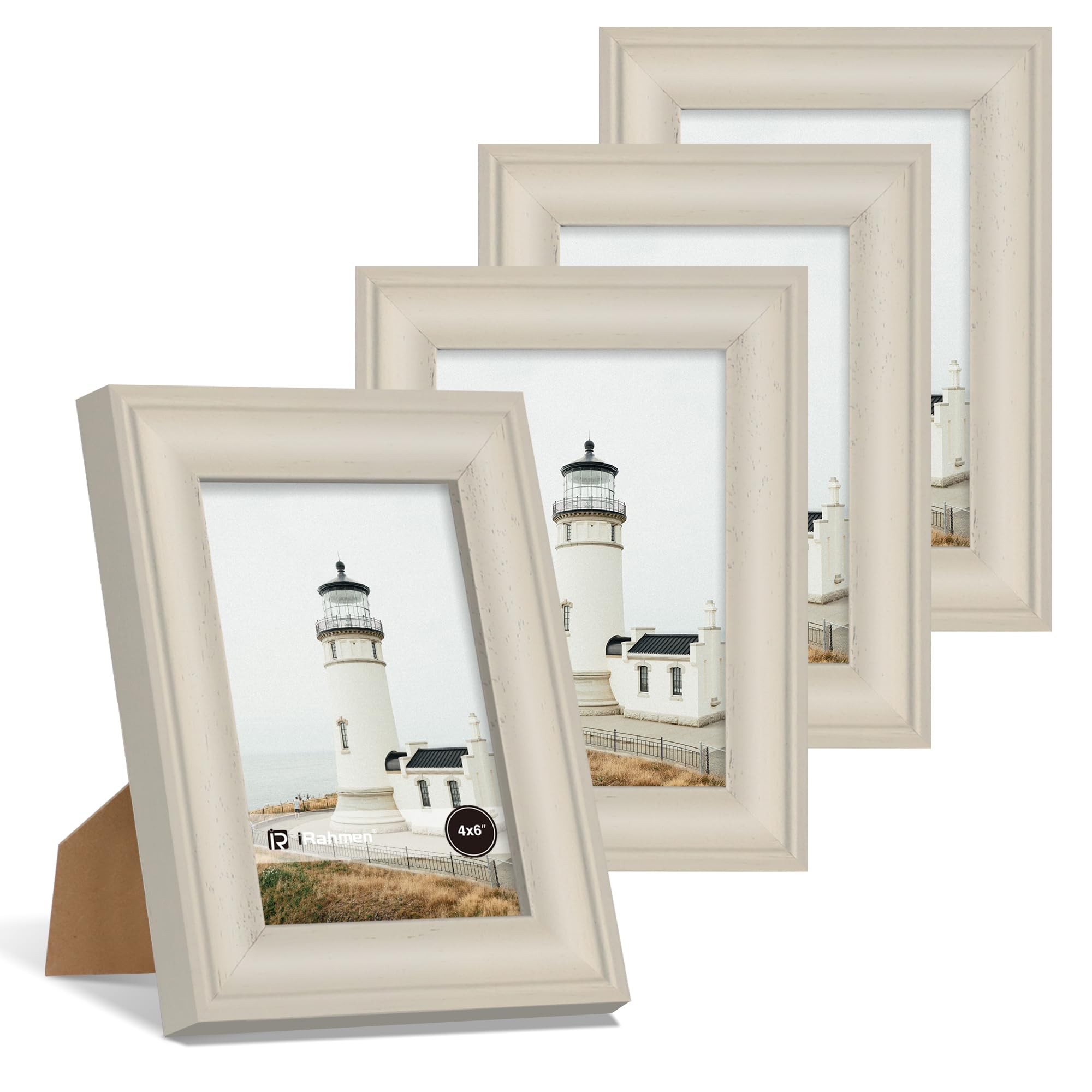 iRahmen 4 Pack 4x6 Picture Frame with High Definition Glass Rustic Photo Frames for Desktop Display and Wall Mounting (IR-US001-BW-P4x6)…
