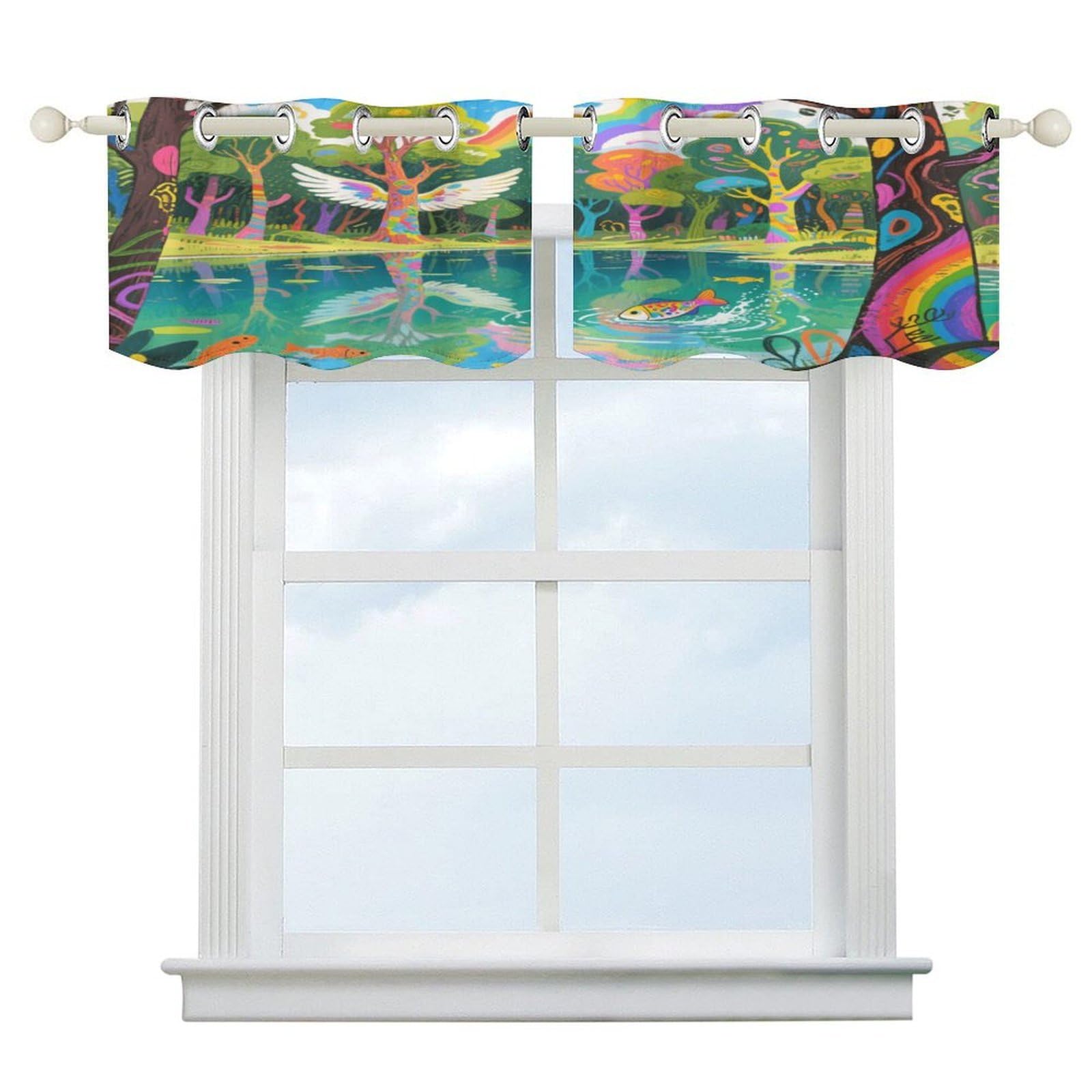 Fekiloot Style Graffiti Lake Short Curtains Valance Curtain