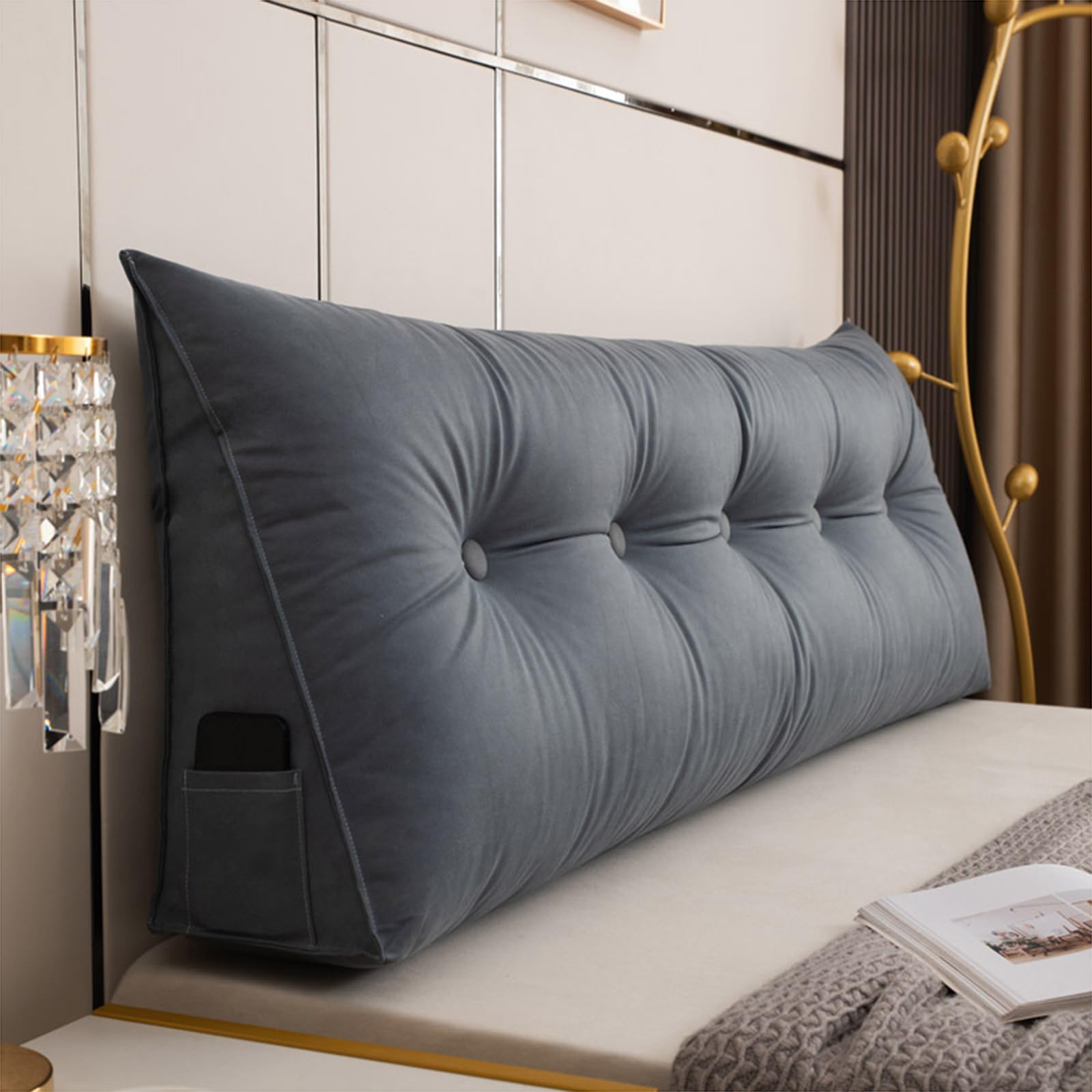 GYCS Headboard Cushion,Headboard Pillow,Backrest Pillow,Back Support Pillow,Wedge Pillow Support Cushion,Wedge Pillow,Knee Pillow,Headboard Pillow Double Bed,Dark gray,180 * 50 * 20cm