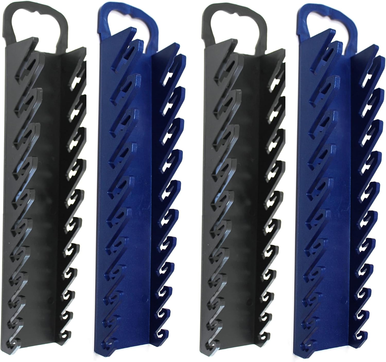 11-Tool Gripper Wrench Organizer Tool Tray Kit for Stubby or Line Wrenches (4 Piece Kit, Black & Blue)