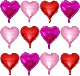 Lovoir 12 Pcs Red Heart Shape Foil Mylar Balloons 18 Inch Love Balloons for Valentine's Day Birthday Party Decorations Wedding Engagement Romantic Decor (Red & Pearl Pink & Hot Pink)
