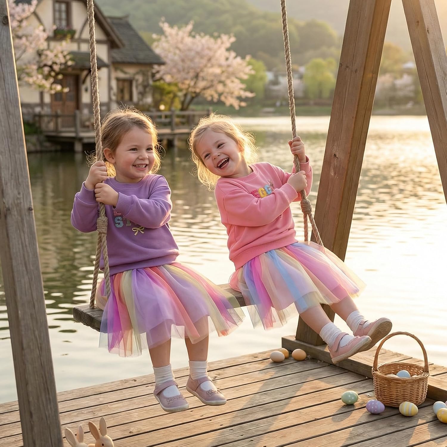 Toddler Girl Easter Matching Outfit Baby Bunny Egg Star Hip Hop Sweatshirt Tutu Skirts Dress Little Kids easter Clothes - Image 2