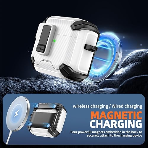 Miniatura 5 de Inesore Funda compatible con AirPods 4 con soporte para teléfono y kit de limpieza, compatible con MagSafe, bloqueo automático magnético para
