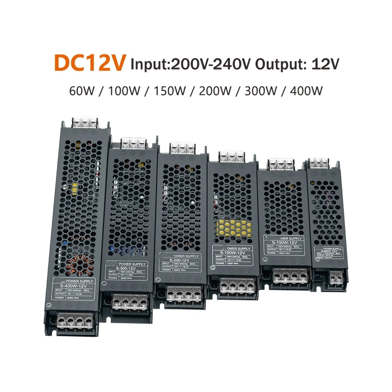 Transformator do oświetlenia LED 12 V/24 V, zasilacz do sterownika LED 60 W/100 W/200 W/300 W/400 W, sterownik 220 V na 12/24 V do taśm świetlnych LED.