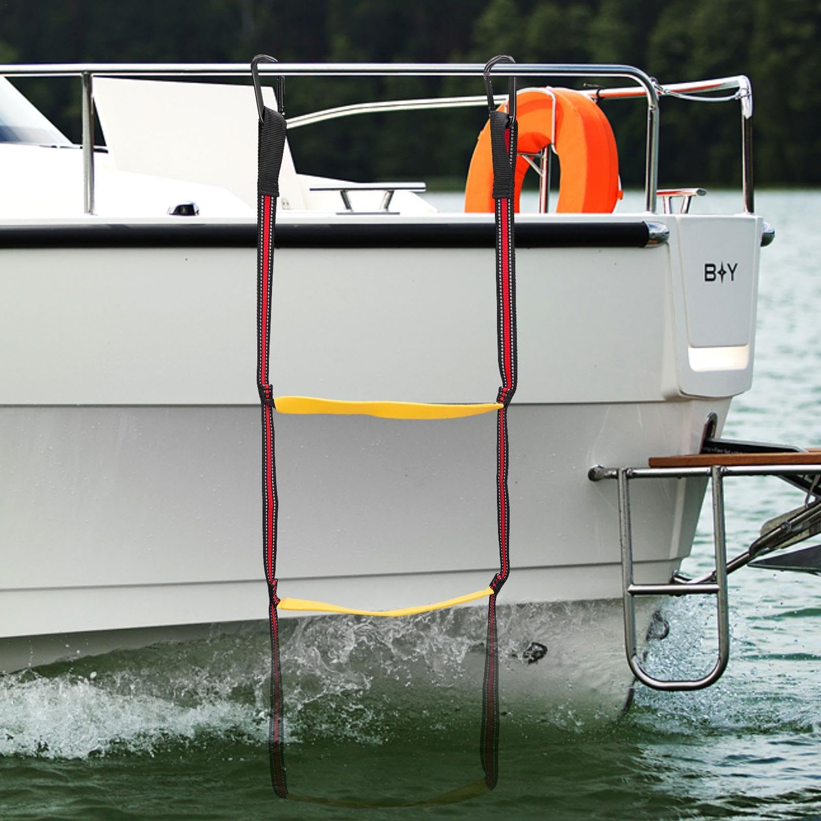 Scala di corda marina - Scaletta d'imbarco gonfiabile a 3 gradini, scala di corda da bagno | Prolunga per scaletta d'imbarco con corda da pesca, barca portatile con scaletta di corda per gommone da ca