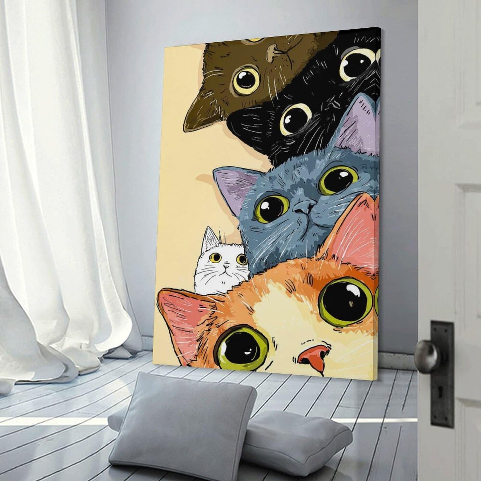 Junmoney Wall Picture Print Cute Cats Peeking Over Edge, 08x12inch(20x30cm), for Workspace Walls, Study Corners Or Bedrooms, A Smart Decor Choice for Study Walls