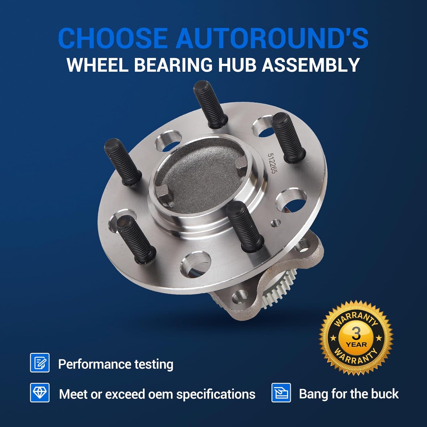 Autoround 512265 Rear Wheel Hub and Bearing Assembly fit for Hyundai Sonata 2006 2007 2008 2009, Kia Optima 06 07 08 09 10, 5 Lugs w/ABS - Image 5