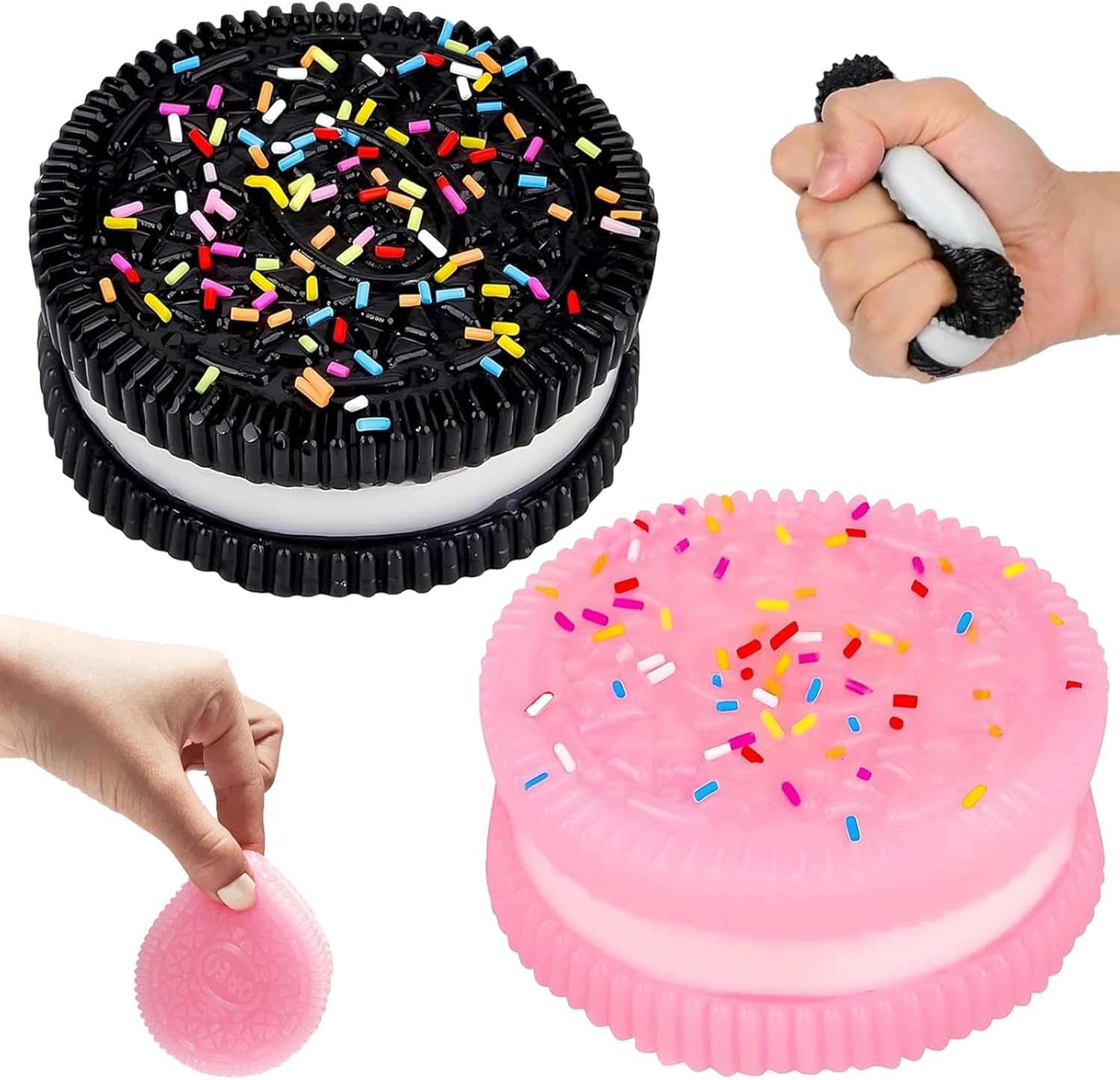 HNEJA 2pcs Handmade Soft Cookie taba Squishy Silicone Stress Relief Squishy Toy Pink Cookie Dessert Kawaii Squishies PVC New Fidget Toy Stress Relieving Fur Ball OPP Packaging Gifts