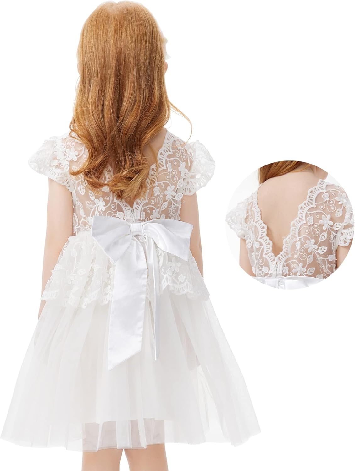 Girls Lace Back Dress Tutu Tulle Party Bowknot First Communion for Girl Flower Girl Dress for Wedding