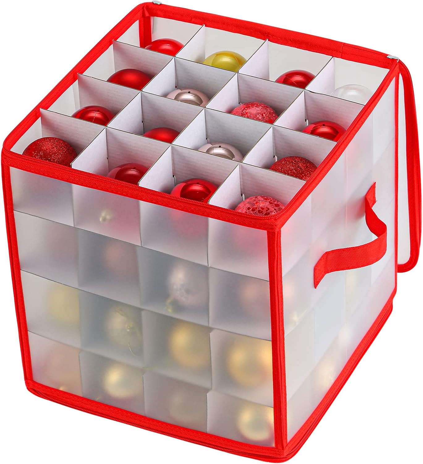 Plastic Christmas Ornament Storage Box with Zippered Closure [1Pack