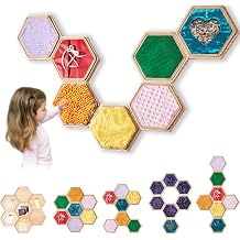 Sensory Wall Panel for Kids, 13 Pieces Wooden Tiles and Mats with Sequin Flip Board, Educational Toys for Children with Autism and Special Needs
