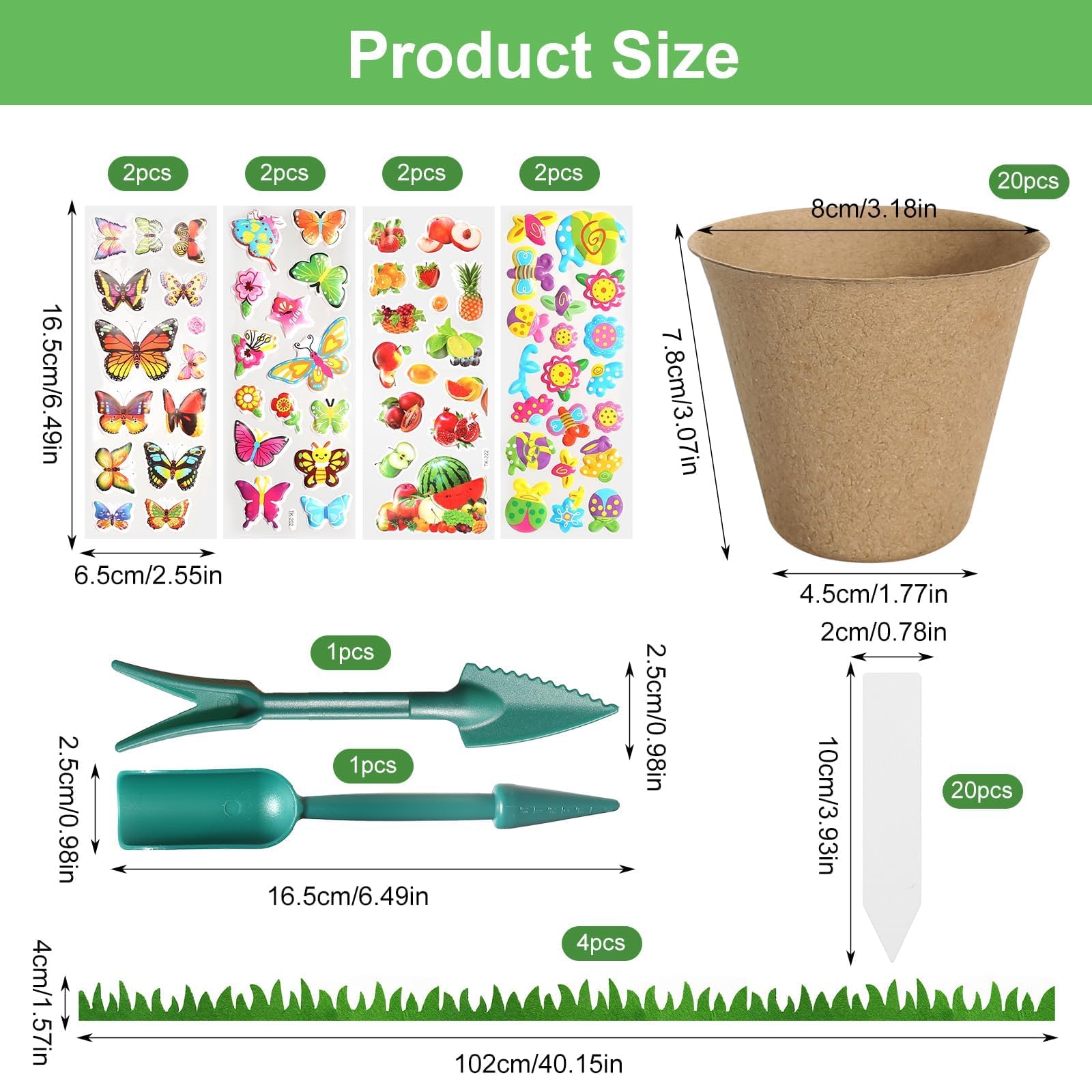 Macetas Degradables, 20 Piezas Macetas de 8 Cm Con 4 Vallas De 1 M + 8 Pegatinas + 20 Etiquetas + 2 Semilleros, Maceta Biodegradable de Fibras de Madera