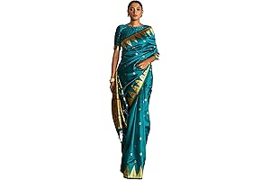Indian Women's Teal Paithani Silk Ethnic Motifs Saree with Unstitched Blouse Piece