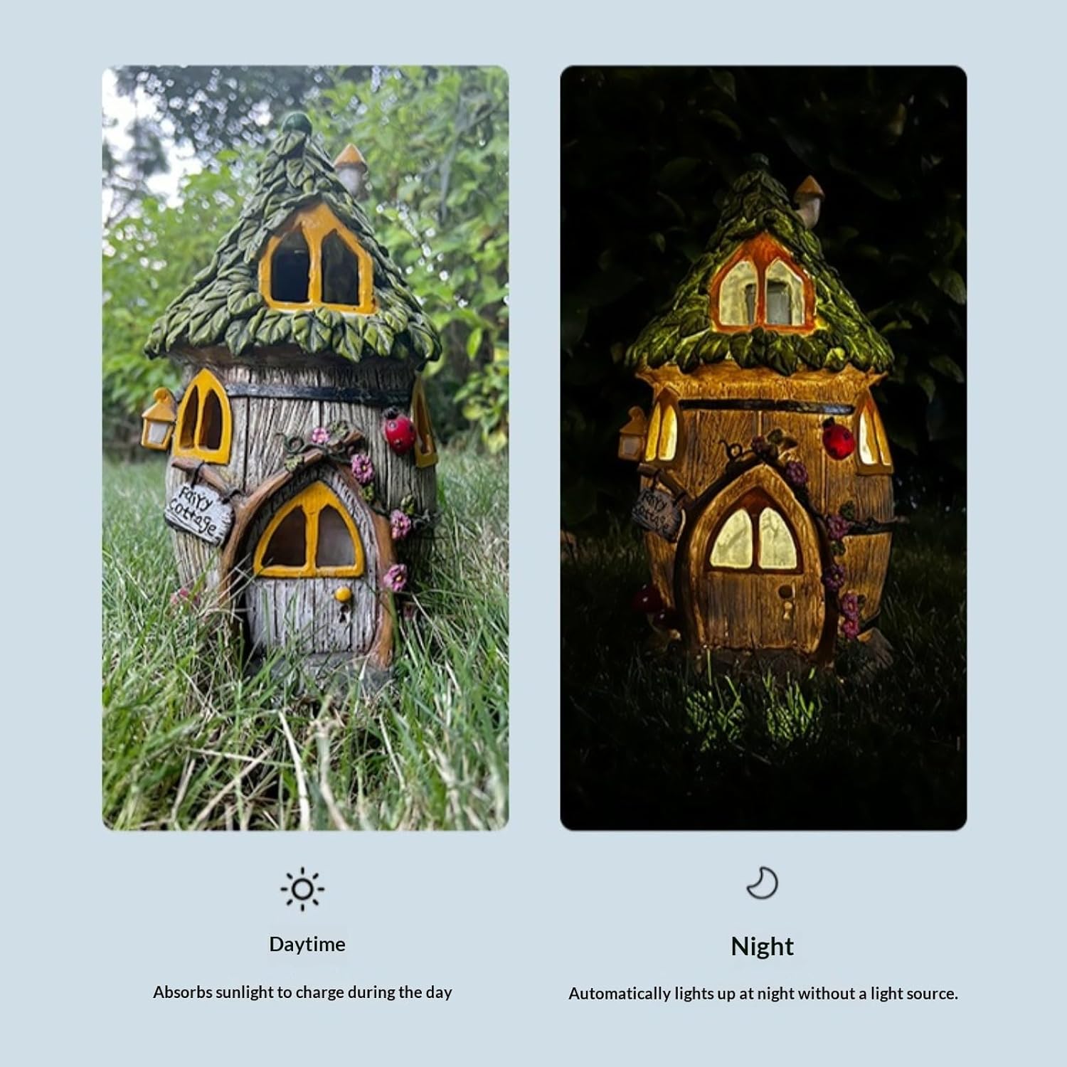 Resin Lifelike Forest Fairy House Solar LED Outdoor Decor Statue, Waterproof Atmospheric Figurine Light for Patio/Yard/Lawn, Home Garden Holiday Gift (Tree House-A)