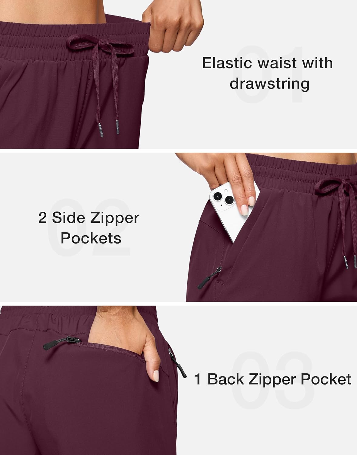 SANTINY Women's 7''/ 9'' Hiking Shorts with 3 Zipper Pockets Lightweight Quick Dry Long Athletic Golf Shorts for Women Casual - Image 5