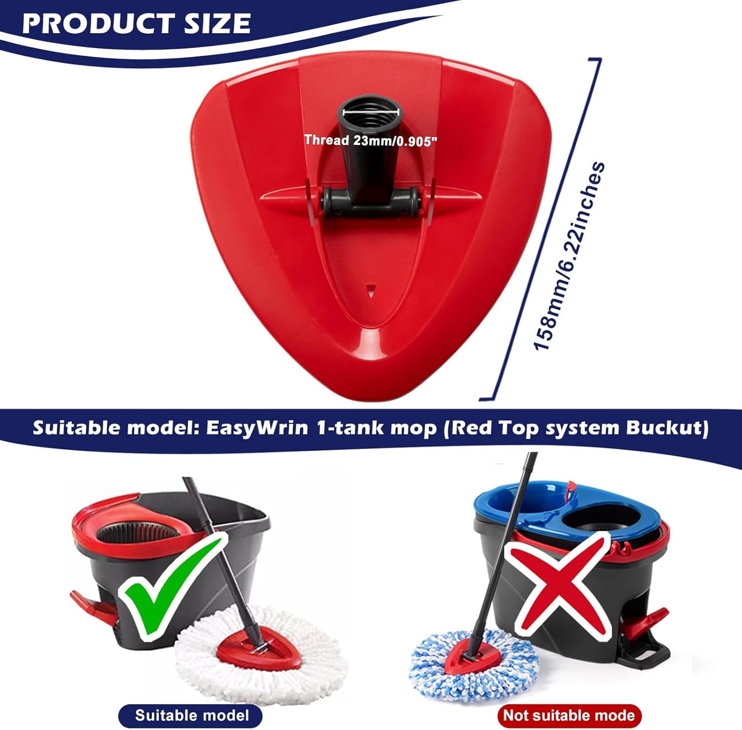 Tête de balai rotative rouge pour balai Vileda All Turbo 2 en 1, disque rotatif triangulaire pour balai à franges Turbo Smart/EasyWring&Cleaning – Base de balai en plastique