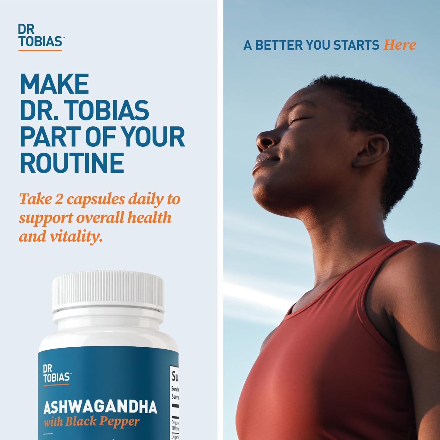 Dr. Tobias Ashwagandha Capsules - 1300mg Organic Ashwagandha Root Extract Per Serving with Black Pepper | Calming Adaptogen Energy & Focus Supplement (60 Vegetarian Capsules)