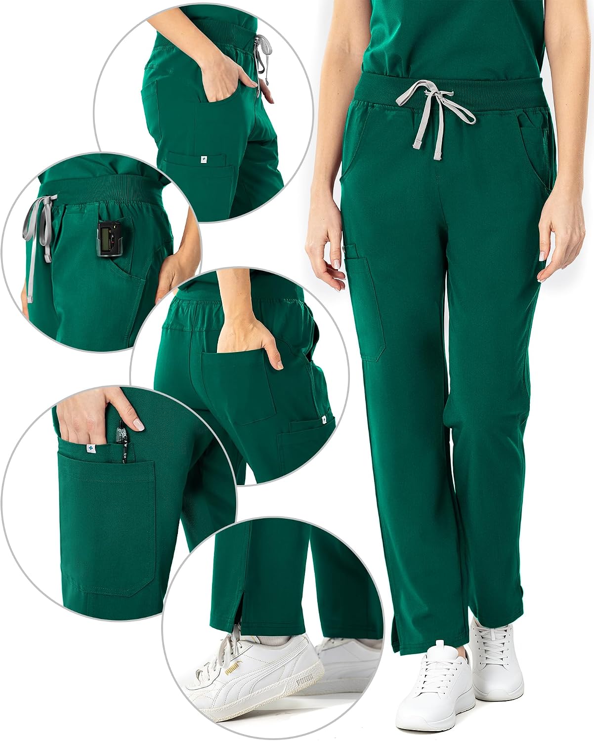 Nurse Scrubs for Women Set, Zipper Polo Top & Straight Leg Scrub Pants