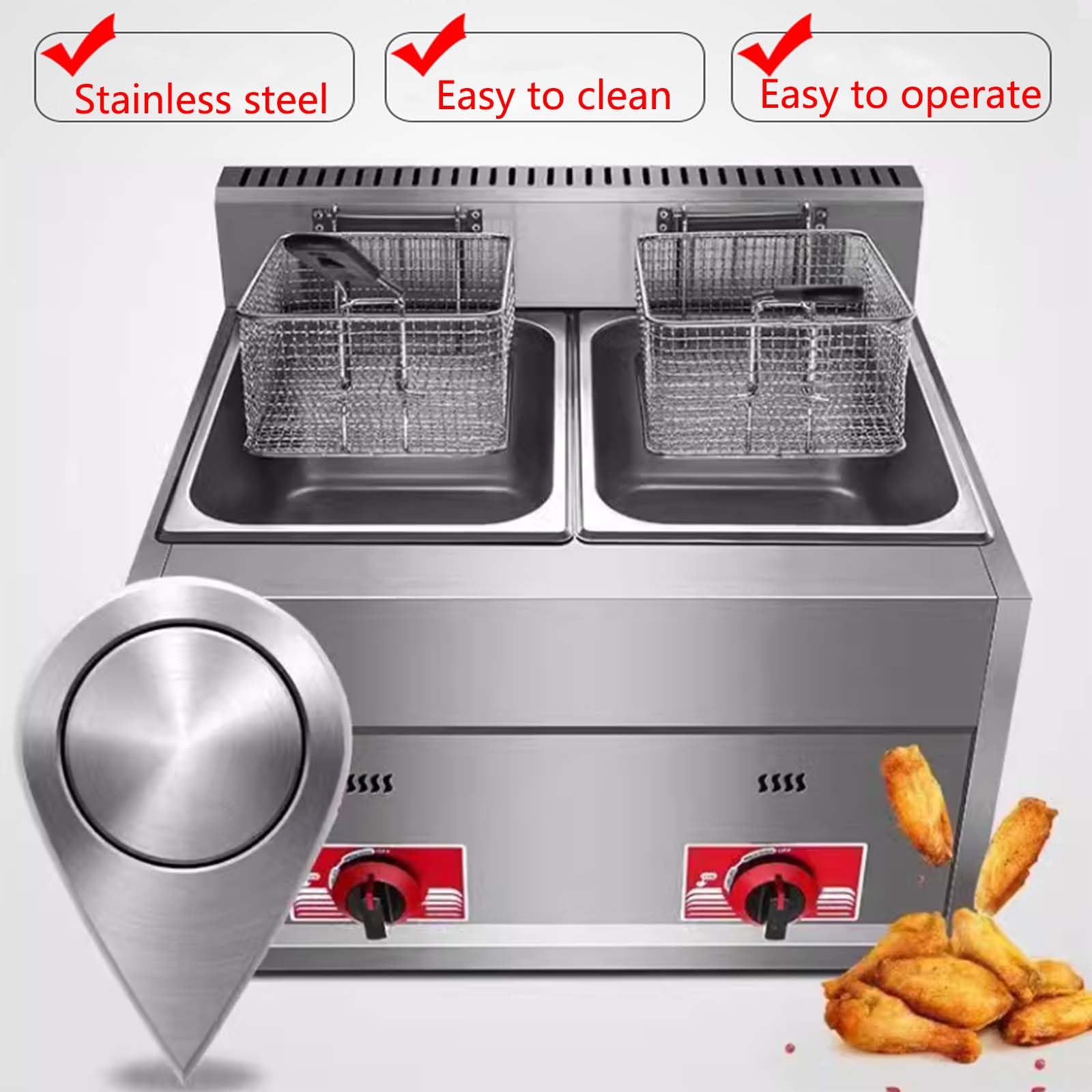 DoubleZone - Friggitrice a gas in acciaio inox da 12 l, con potenza di fuoco regolabile e cestelli fritti per patatine fritte perfettamente croccanti e patatine fritte da fast food