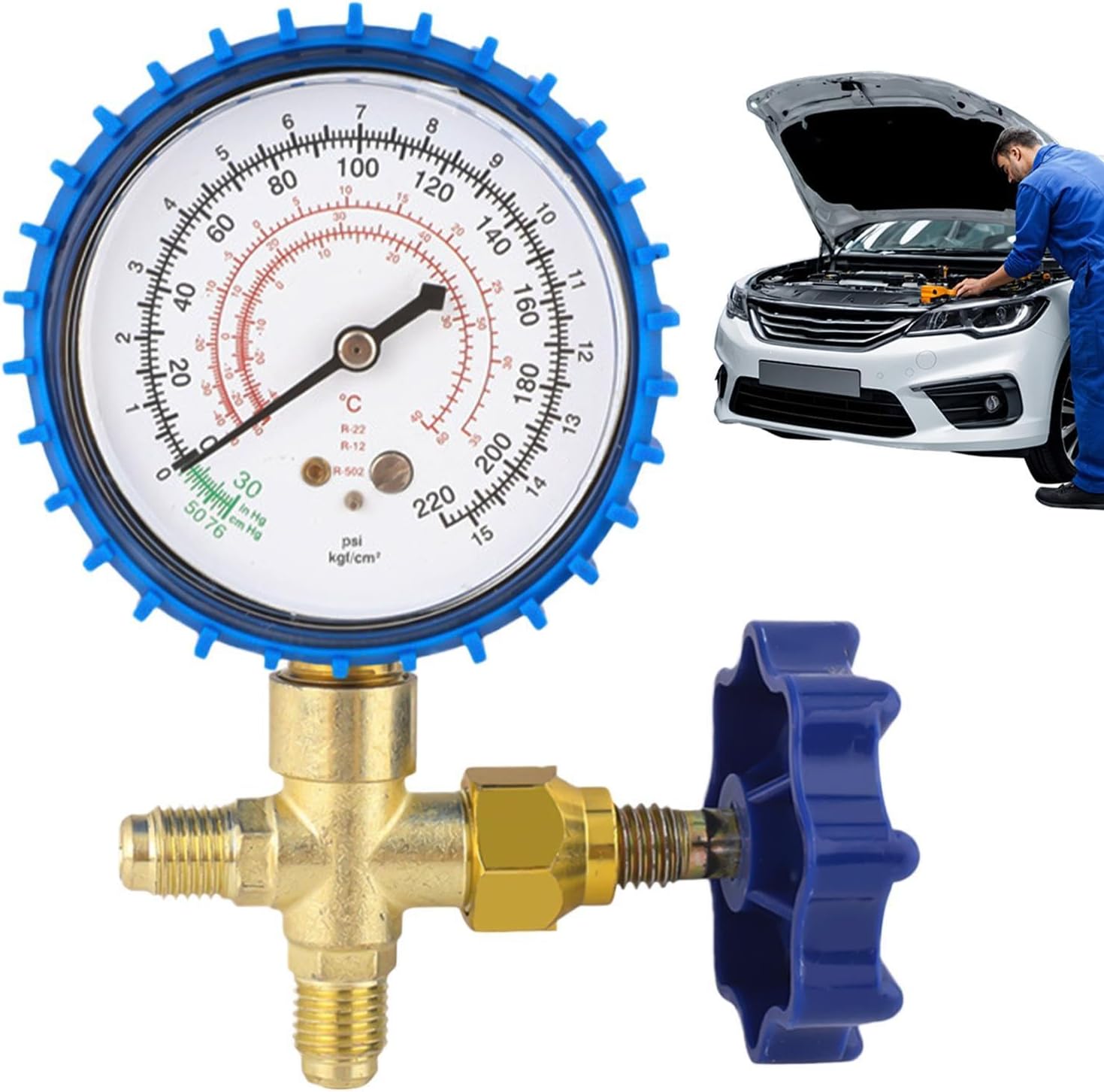 AC Manifold Gauge Set, with Leakproof HVAC Diagnostic Tool, 6cm, Air Conditioner Pressure Gauge, Refrigerant Measuring Instrument, R134a R12 R22 Compatible, for Car Home Auto