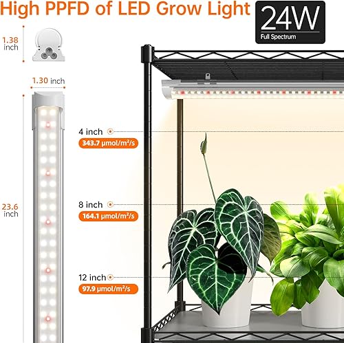 Miniatura 8 de Bstrip Invernadero de interior con luz de crecimiento, soporte para plantas con paquete de 4 luces para plantas de 24W de espectro completo, estante