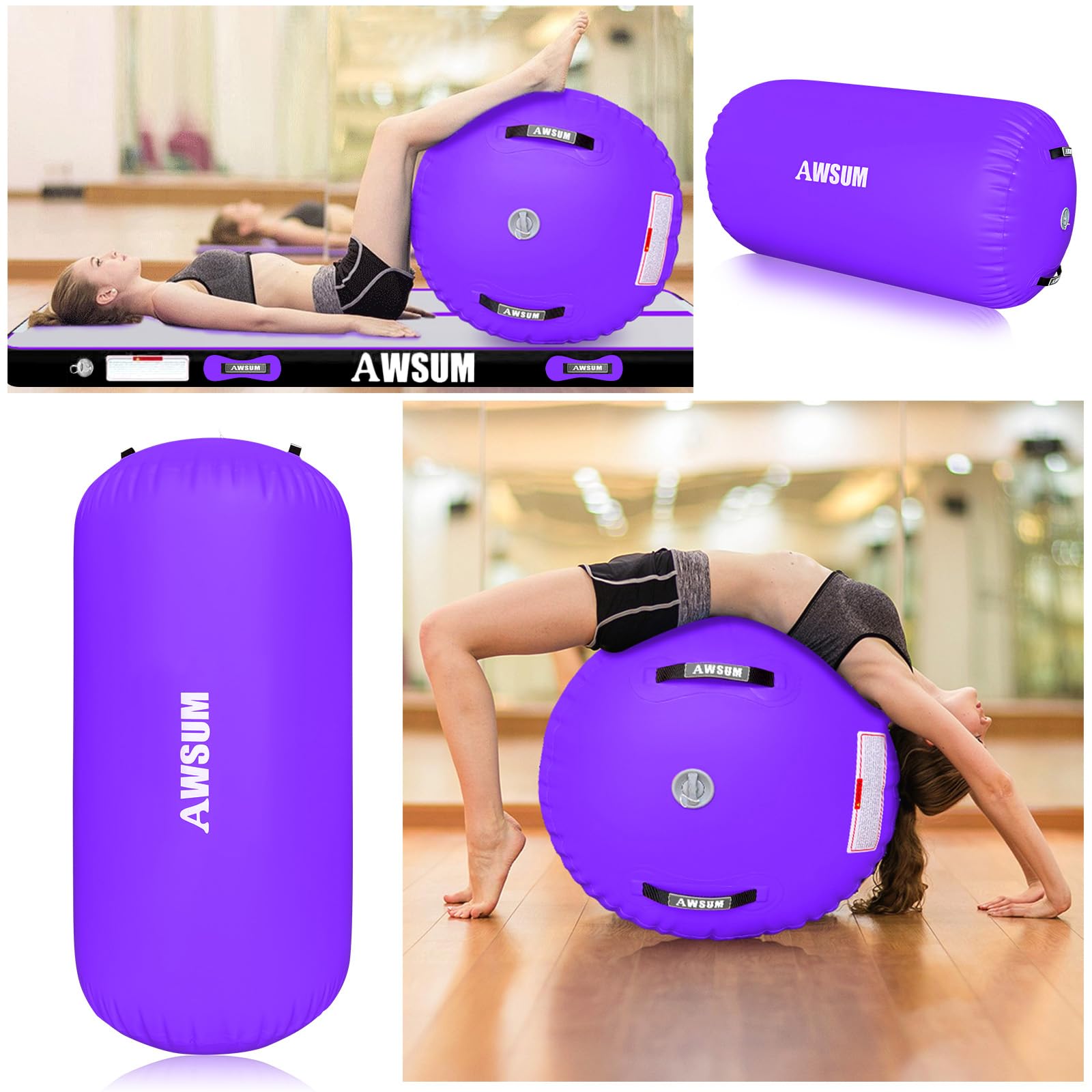 AWSUM 4ft L x 3ft Diam Gymnastics Air Roller Tumbling Mat Barrel Backbend Trainer for Gym