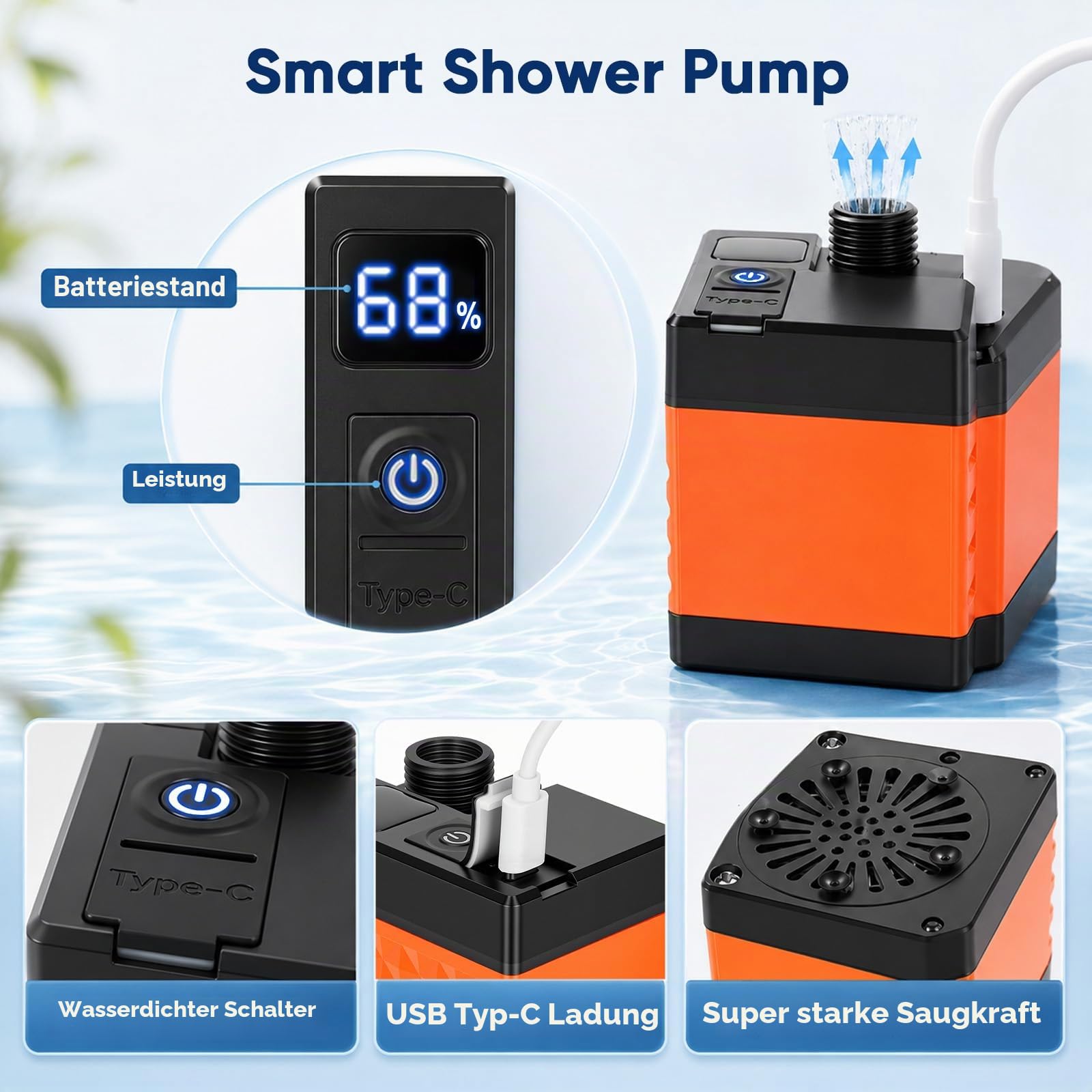 Camping Dusche, Outdoor Dusche mit Pumpe Akku 5200mAh,Duschpumpe-Set mit Heizfunktion und 20L Wasserbehälter, Campingpumpe für Reisen Wandern Garten Autowaschen Wohnmobile