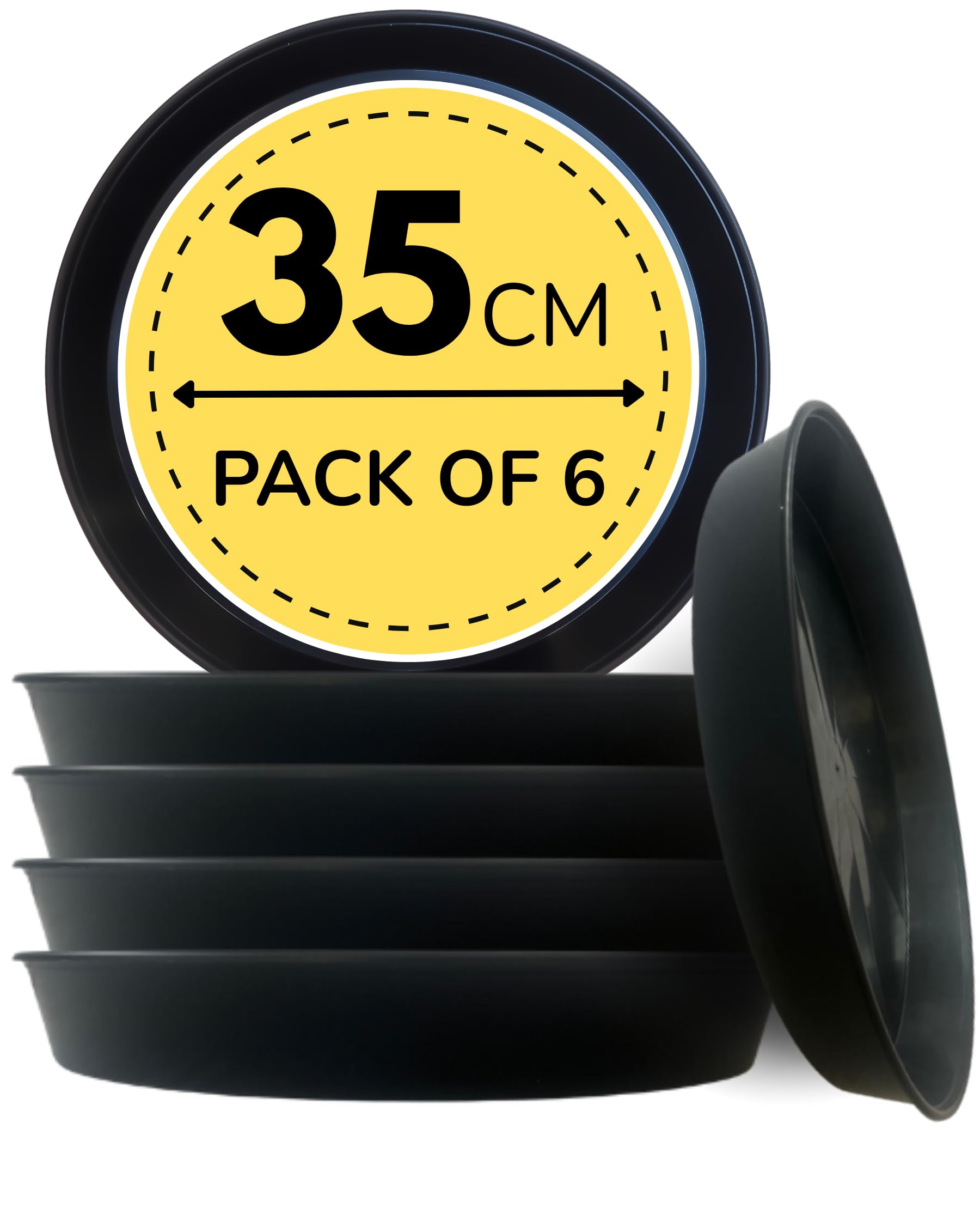 Growers Own 35cm Round Plant Saucers – Pack of 6 Heavy Duty Planter Drip Trays. Protect Surfaces from Water Damage & Stains. Weatherproof & Easy to Clean. Durable For Indoor & Outdoor Use. Black