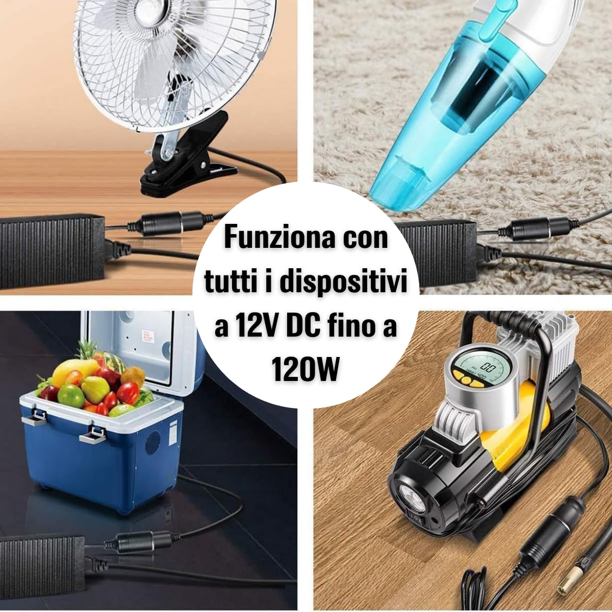 Alimentatore AC a DC Adattatore 100V - 240V a 12V Automobile Sigaretta Accendisigari Presa Corrente 12V/10A 120W Inverter di Potenza Trasformatore Convertitore per Compressore/Pompa Aria per Auto