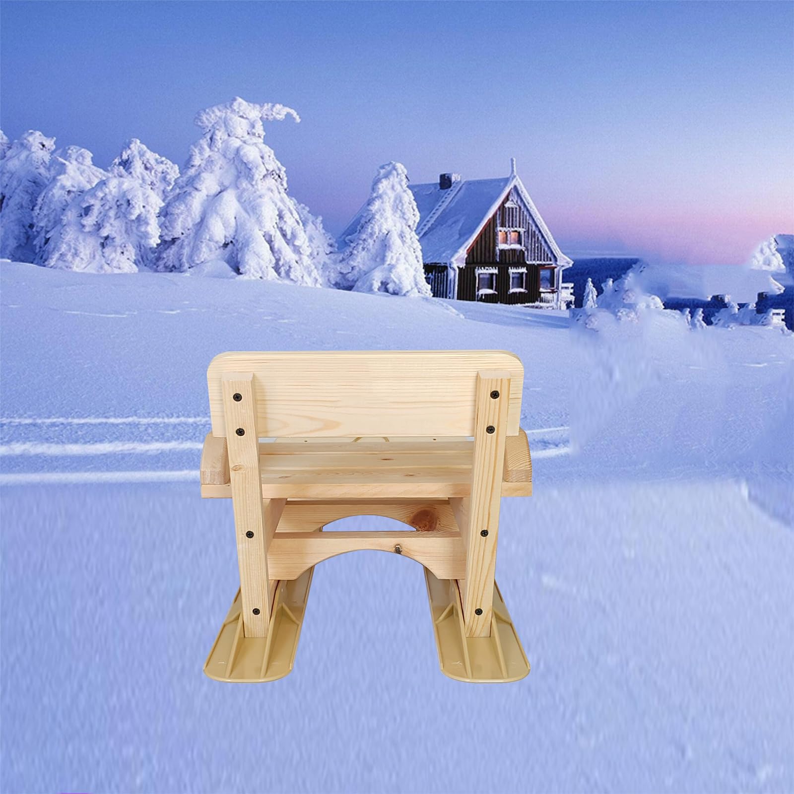 Luge à neige, pour enfants et adultes, luge à neige en bois pour enfants avec dossier et corde de traction, planche de ski en bois, planche à roulettes pour la neige en plein air, planche de ski