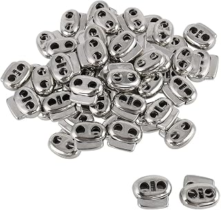 40pcs Plastic Spring Cord Locks Stopper Double Hole Toggle Fastener Rope End for Drawstring Clothes, Shoelaces, Bags, Tie-Downs, Silver Tone