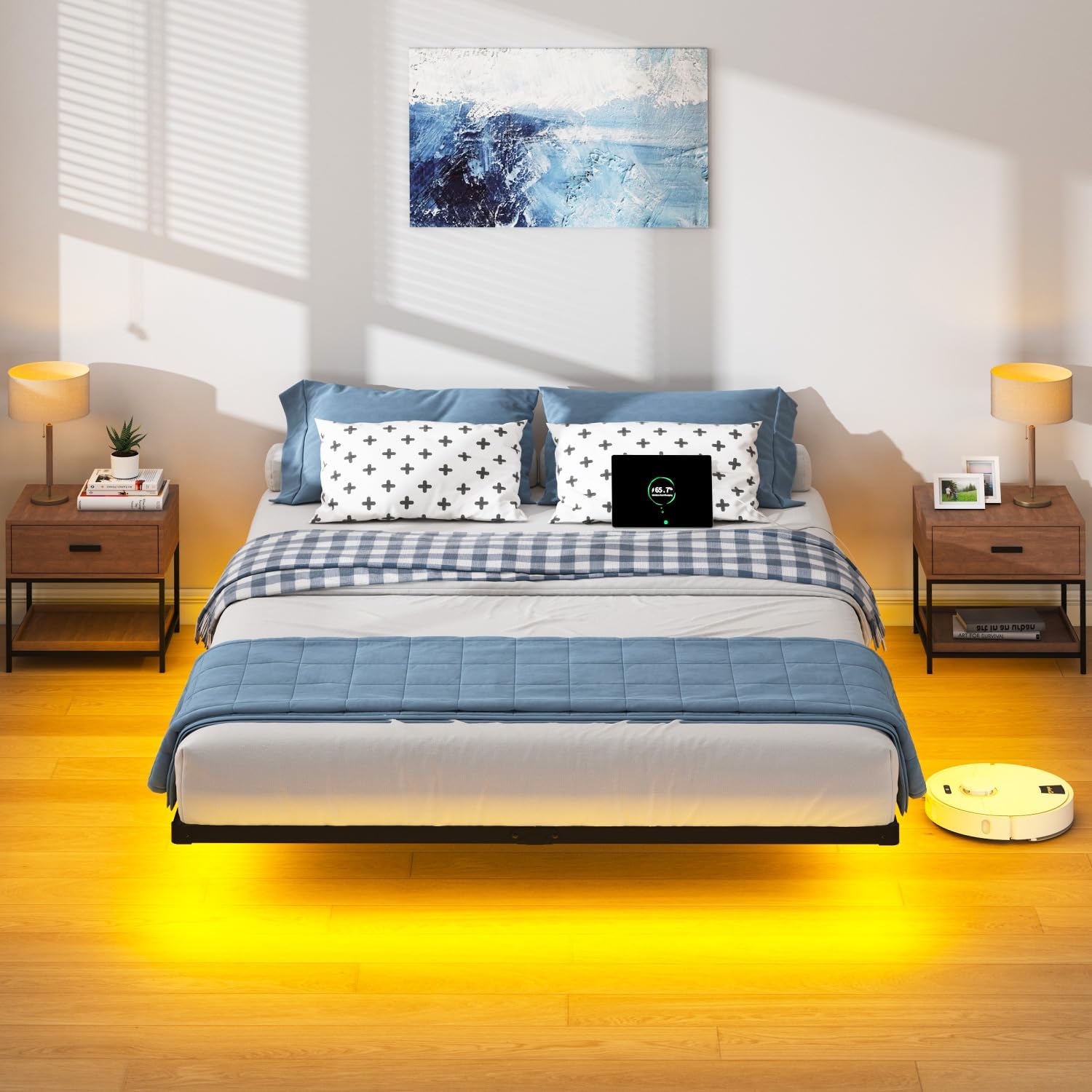 Floating Bed Frame King with LED Lights and Charging Station - 8 inch Platform Bed Frame No Box Spring Needed, Easy Assembly - Image 4