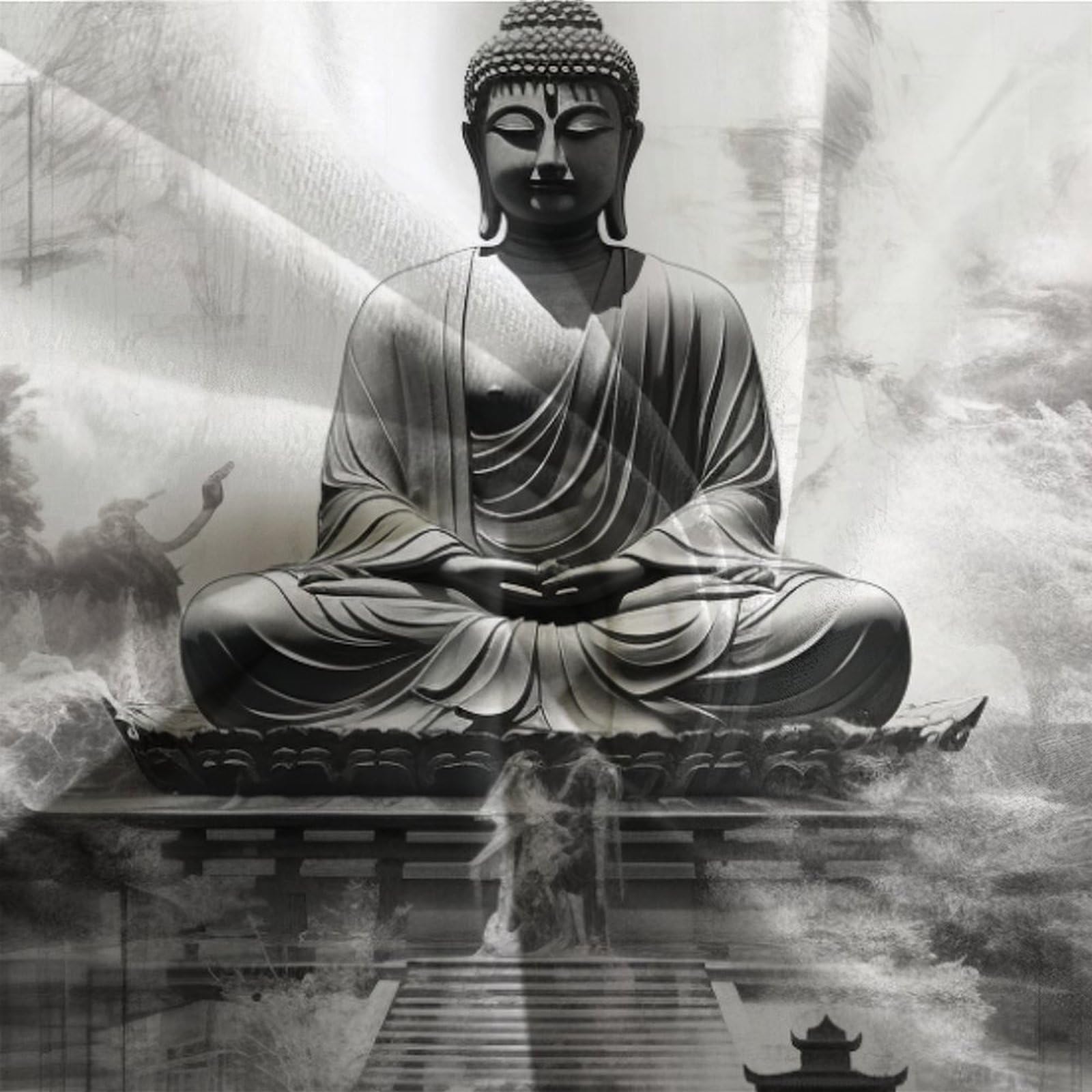 Buddha 3D Set Di Biancheria Da Letto Per Adulti E Bambini,3 Pezzi Per Letto Singolo,Matrimoniale,Grande Size,con Buddha Copripiumino E Federa,Microfibra,con Lampo Doppio（200x200cm）