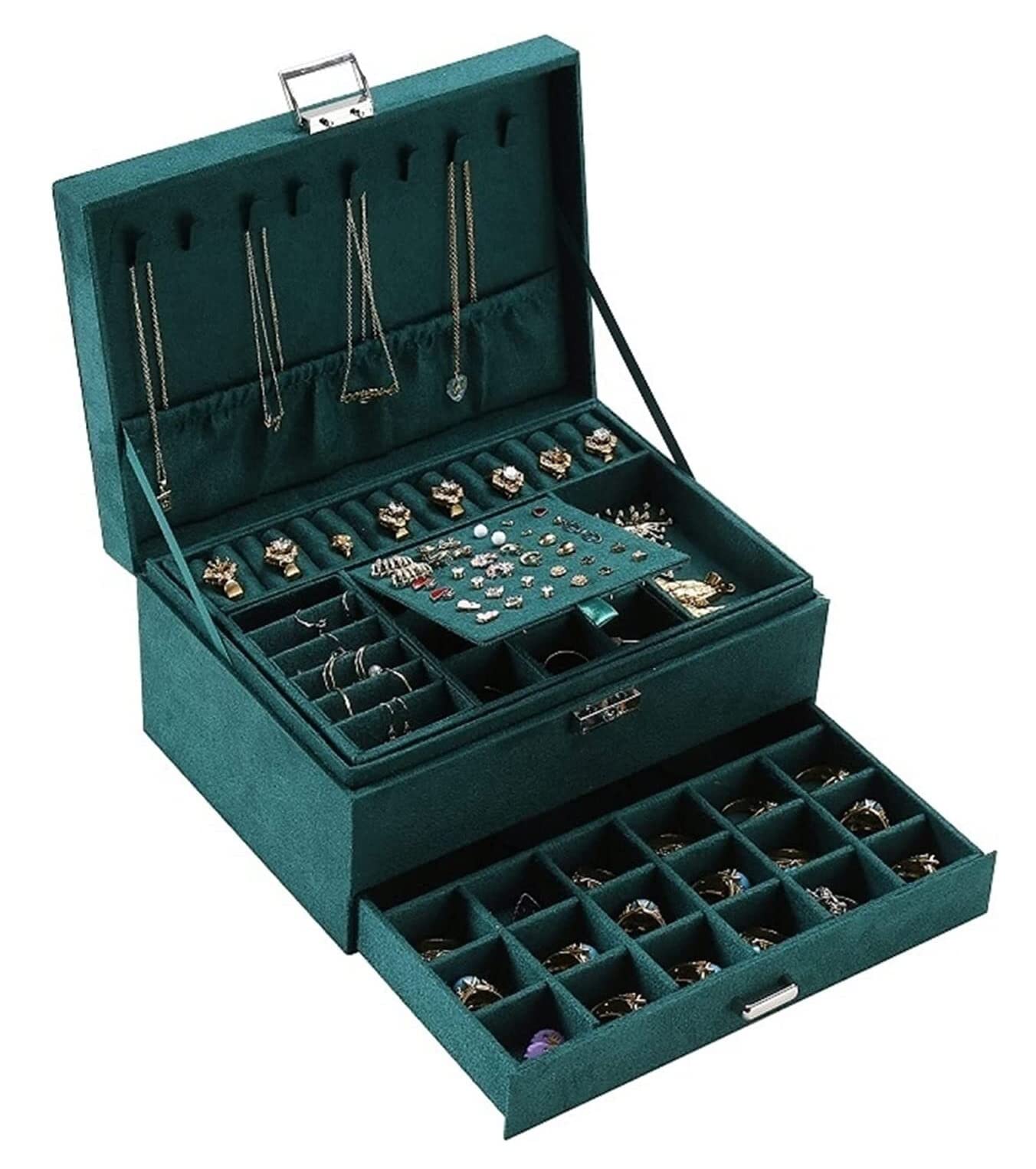 CVdrtyED Box For Women 3-Layer Flannel Jewelry Box Organizer Storage Necklaces Earrings Rings Display Case For Women Large Capacity Jewellery