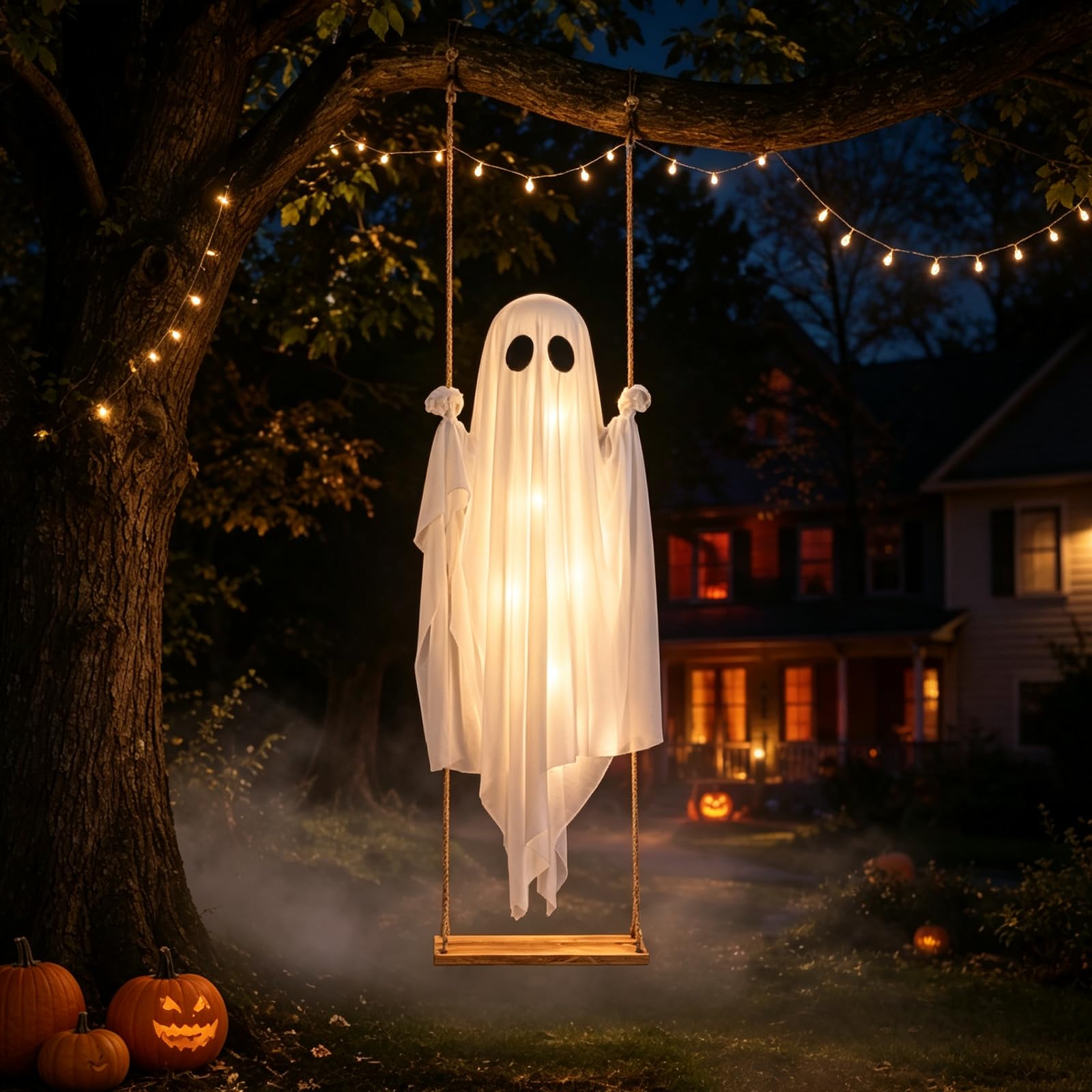 Swinging Ghost Halloween Decorations, Lighted 5 Ft Hanging Decor (150cm)