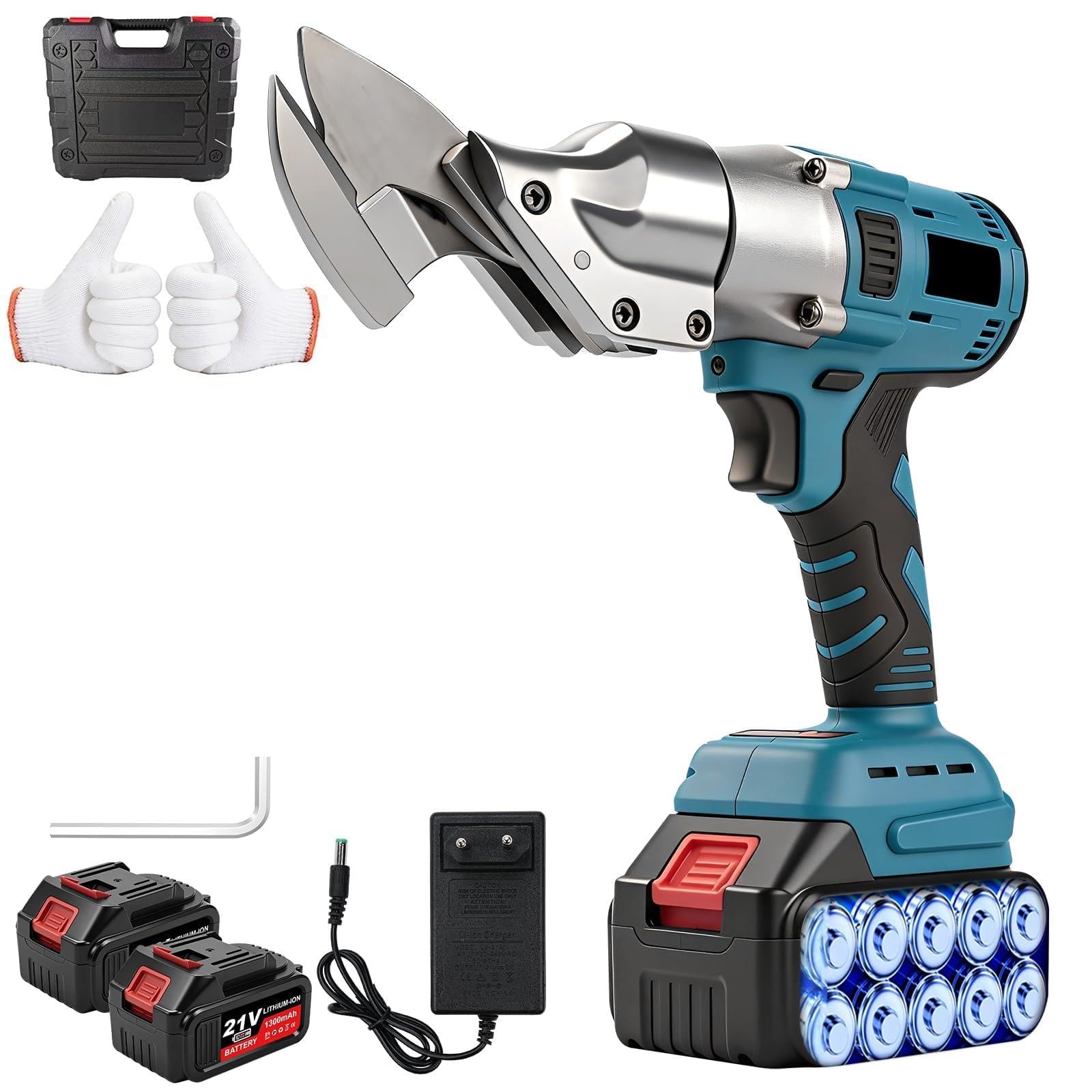 Cesoie A Batteria per Lamiere, Makita21V-Interfaccia Cesoie Elettriche | Motore Brushless da 500W, Lama Orientabile+2 Batterie, per Taglio DIY di Lamiere In Acciaio E Alluminio