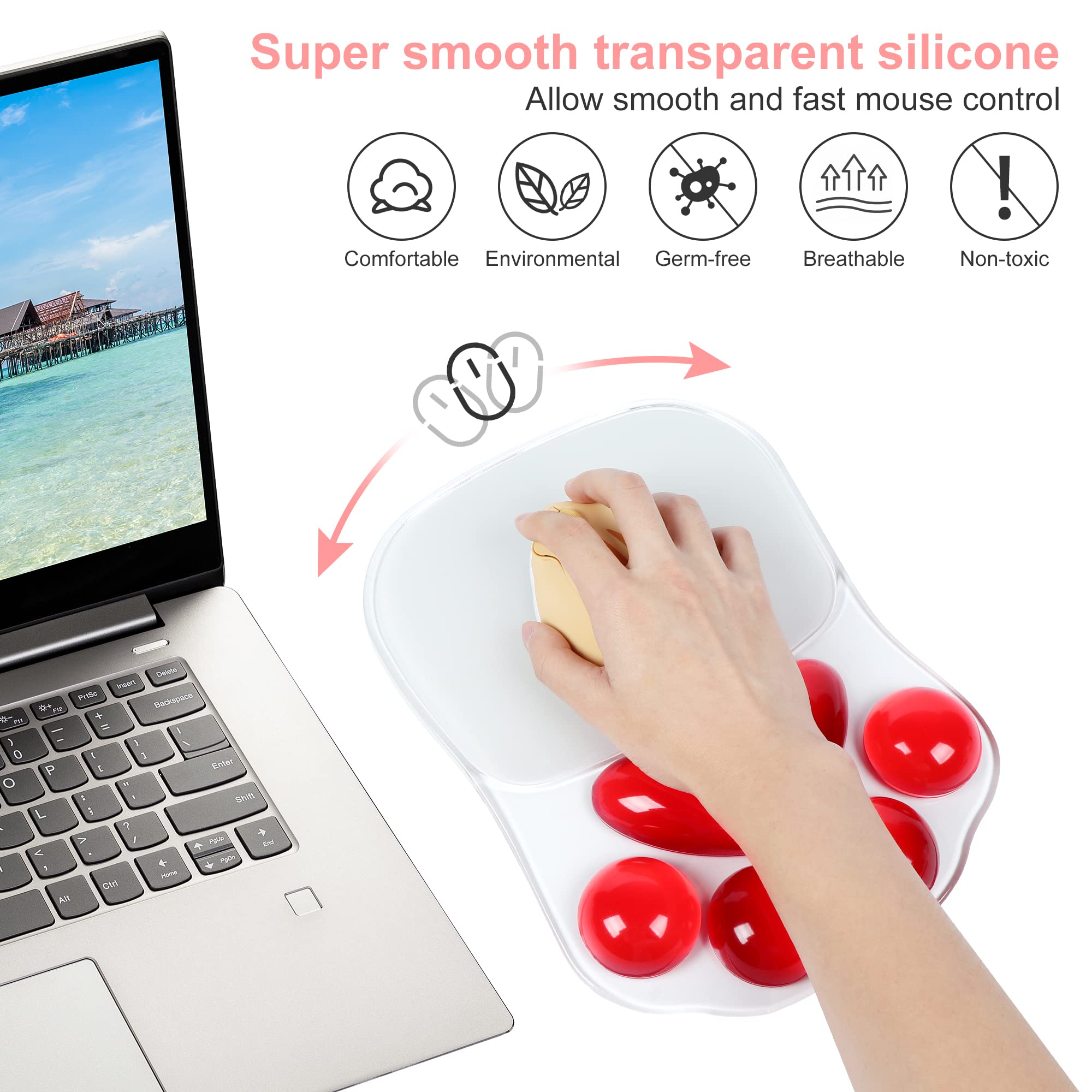 Mouse Pad Ergonomic Cute Cat Paw Mouse Pads with Wrist Support Cushion Soft Silicone Wrist Rests with Non-Slip PU Base, Mousepad Mouse Mat for Laptop Computer Home Office Working Gaming Desk Decor